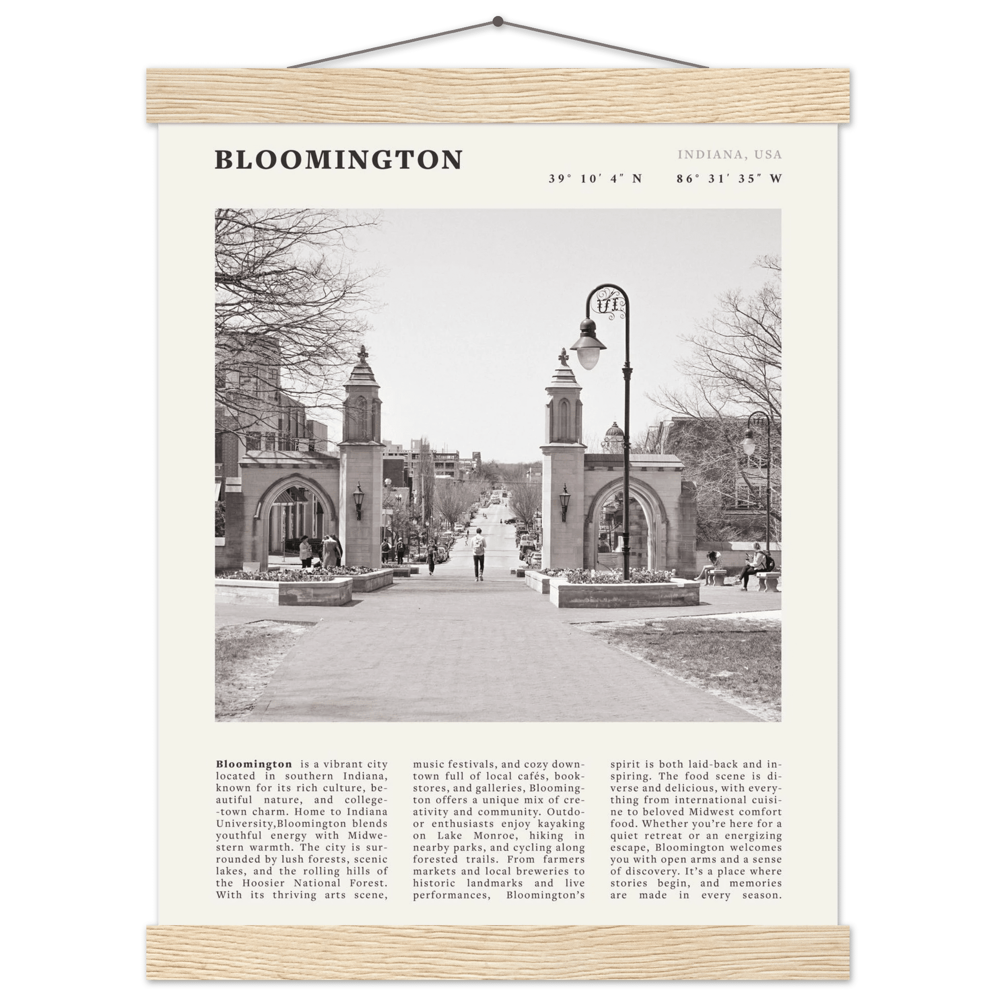 Bloomington Indiana Black and White Vintage Poster - Evergreen Posters