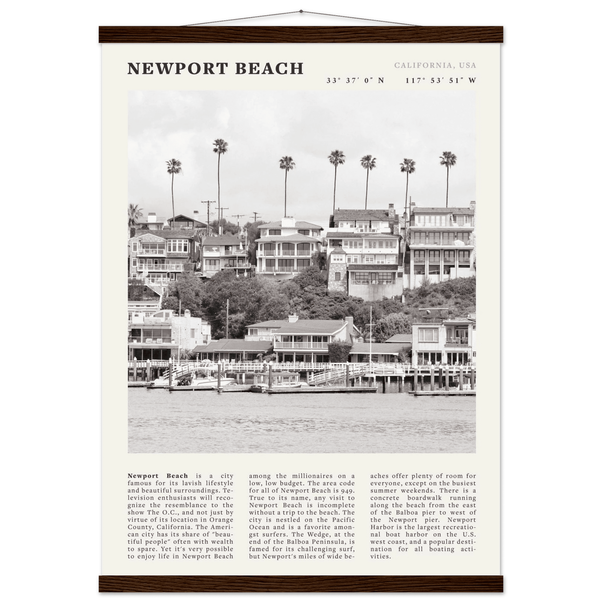 Newport Beach Poster | Black & White California Harbor Wall Art | Coastal Print - Evergreen Posters