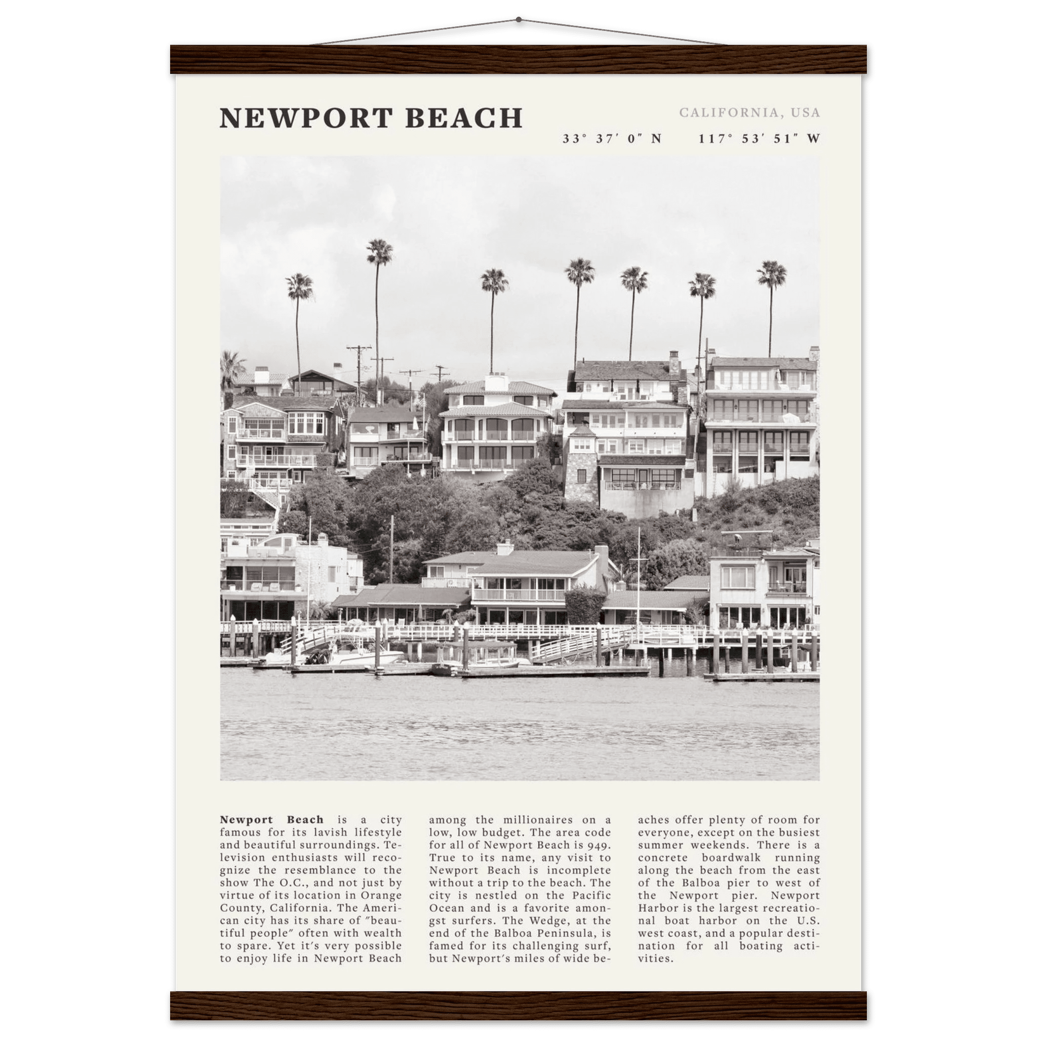 Newport Beach Poster | Black & White California Harbor Wall Art | Coastal Print - Evergreen Posters
