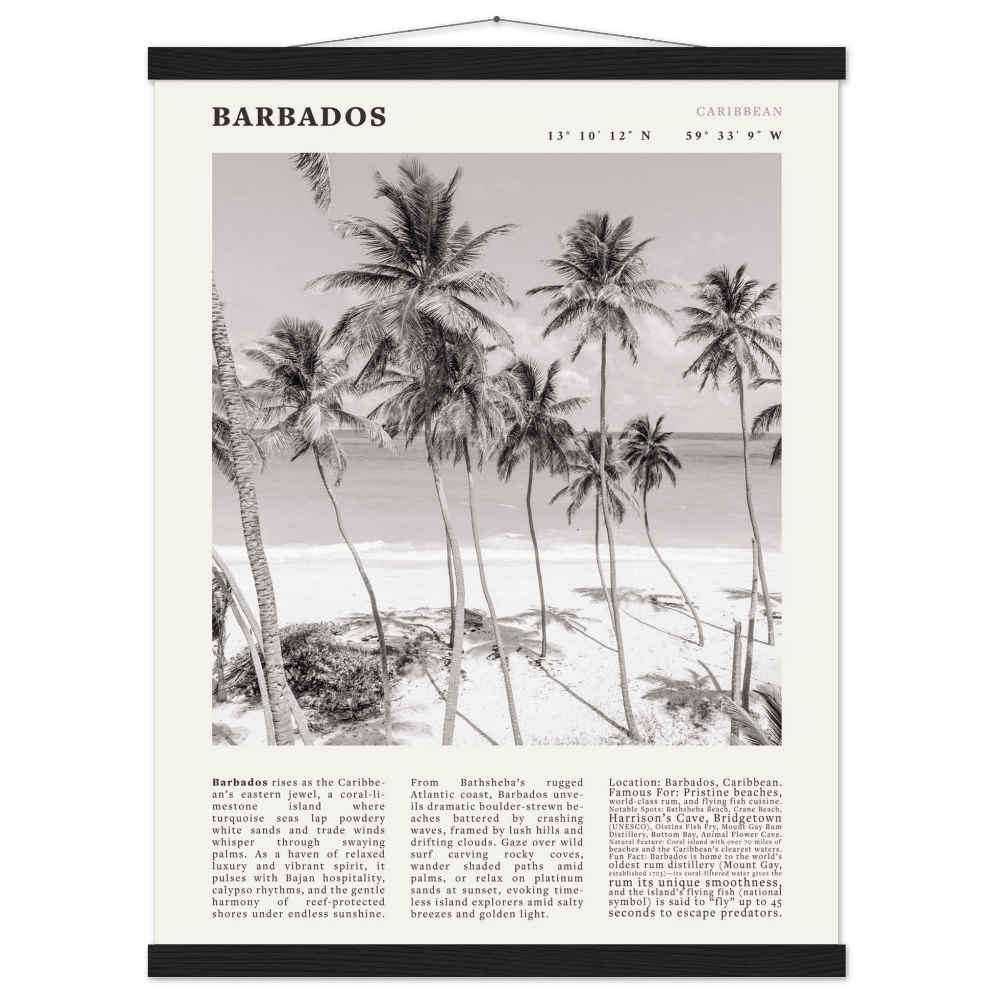 Barbados Poster Black and White – Vintage Caribbean Palm Beach Print (Digital & Printed Options) - Evergreen Posters