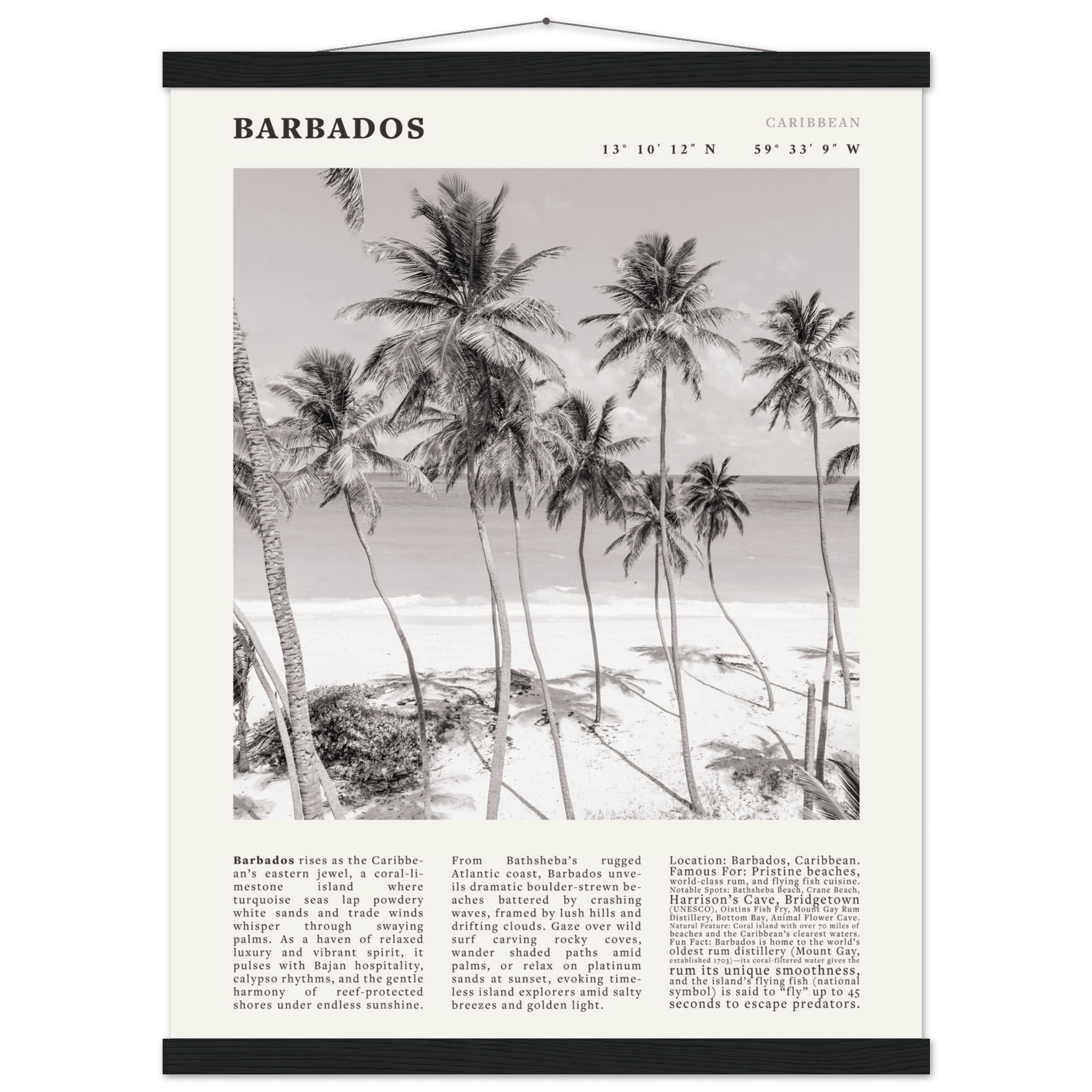 Barbados Poster Black and White – Vintage Caribbean Palm Beach Print (Digital & Printed Options) - Evergreen Posters