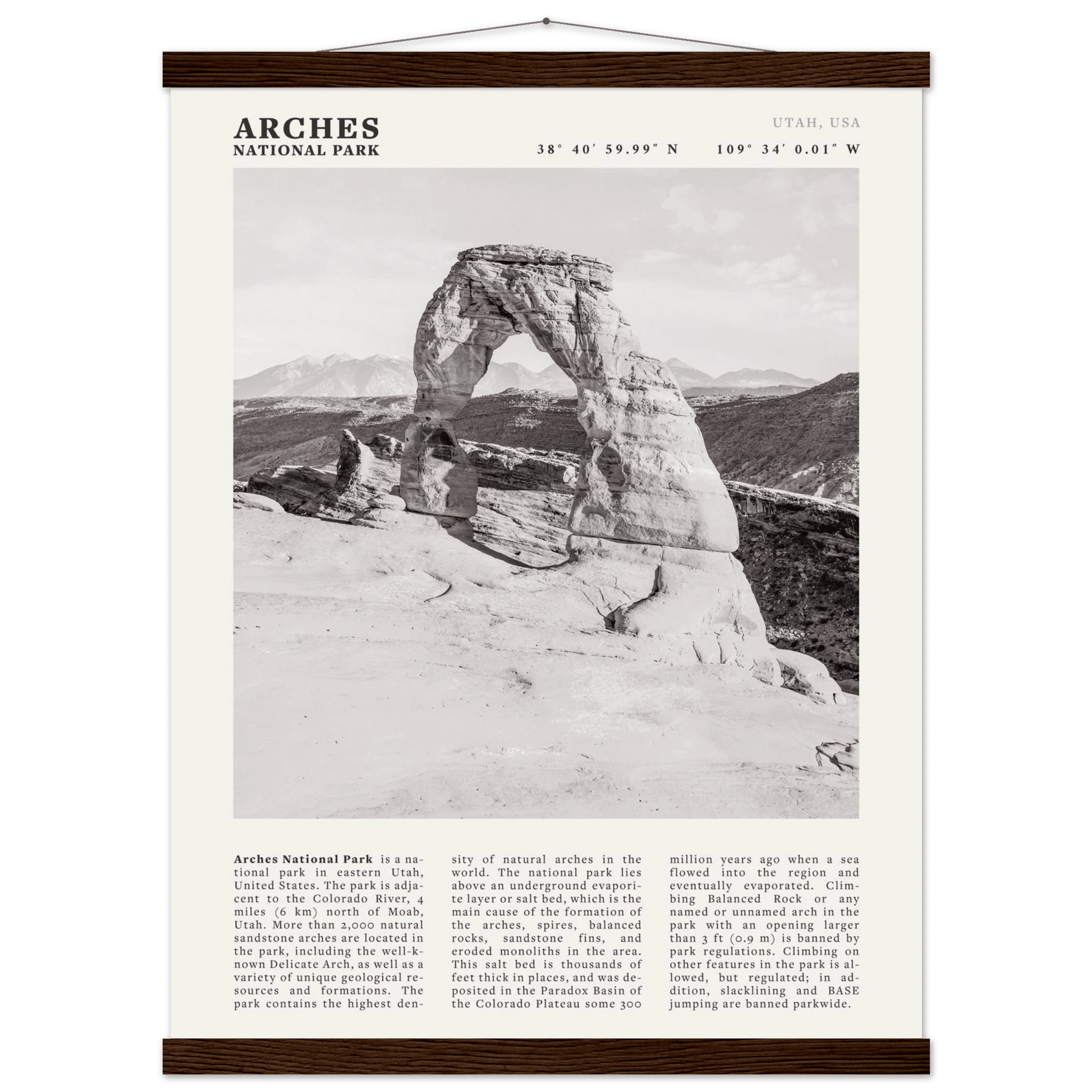 Arches National Park Poster | Black & White Utah Wall Art | Delicate Arch Print - Evergreen Posters