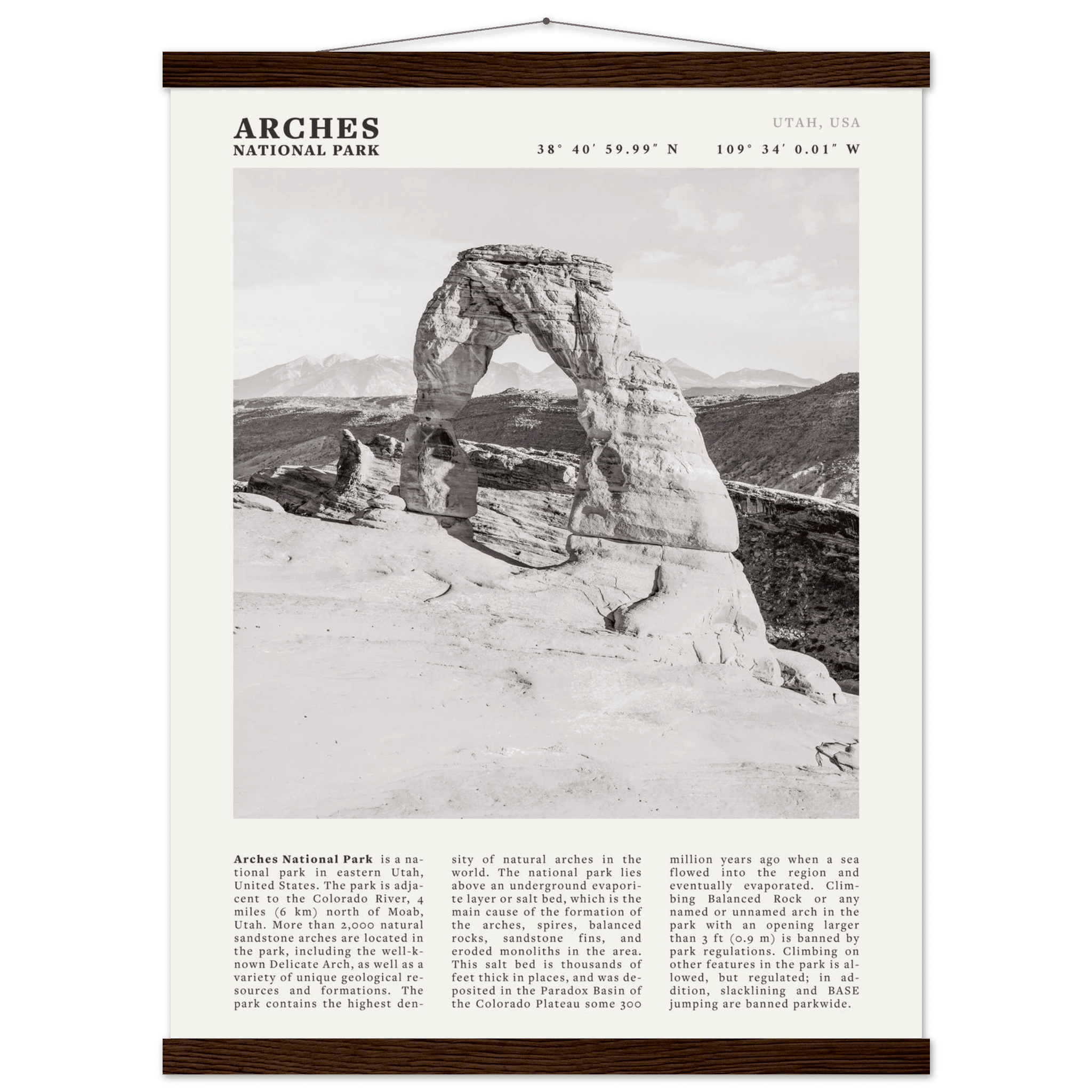 Arches National Park Poster | Black & White Utah Wall Art | Delicate Arch Print - Evergreen Posters
