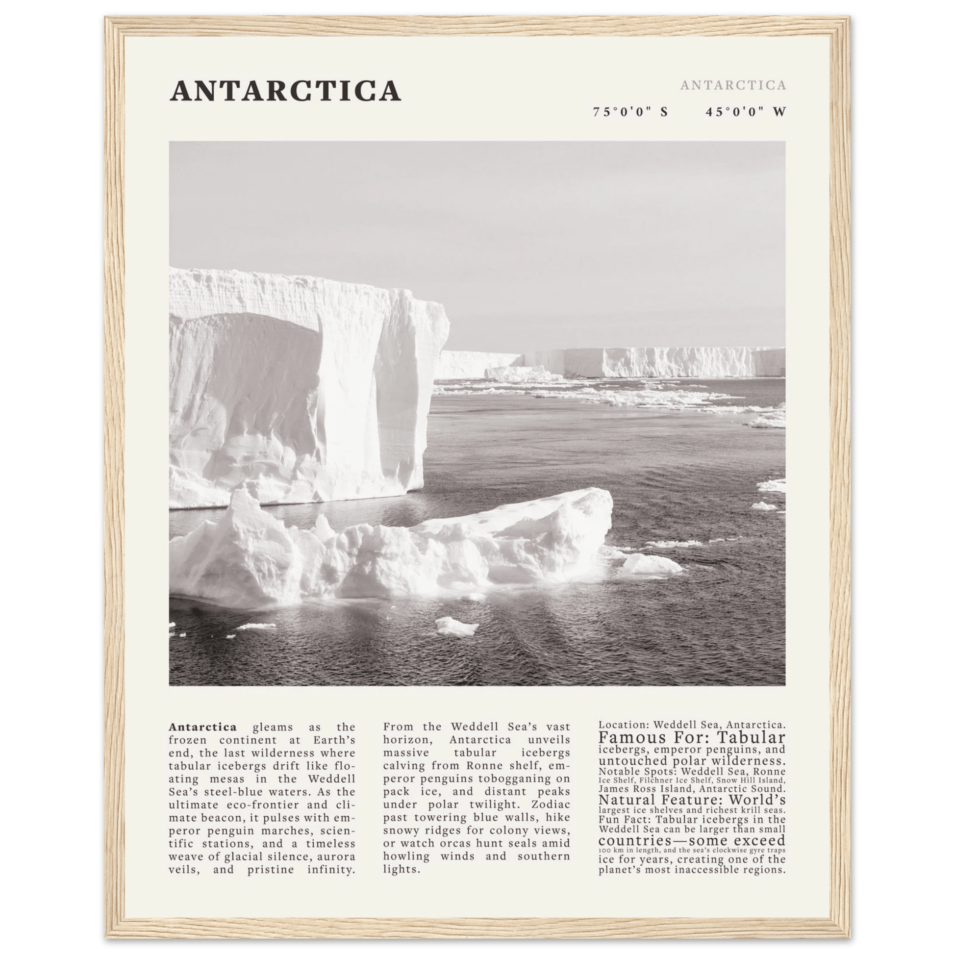 Antarctica Poster Black and White – Vintage Weddell Sea Iceberg Print (Digital & Printed Options) - Evergreen Posters