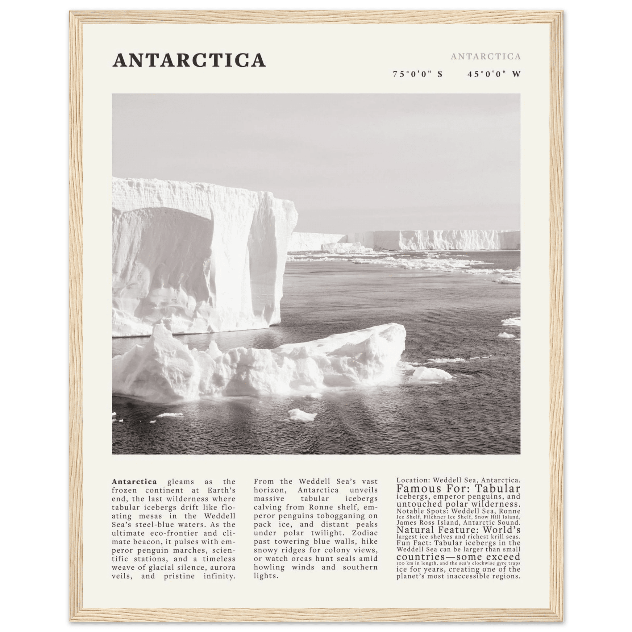 Antarctica Poster Black and White – Vintage Weddell Sea Iceberg Print (Digital & Printed Options) - Evergreen Posters