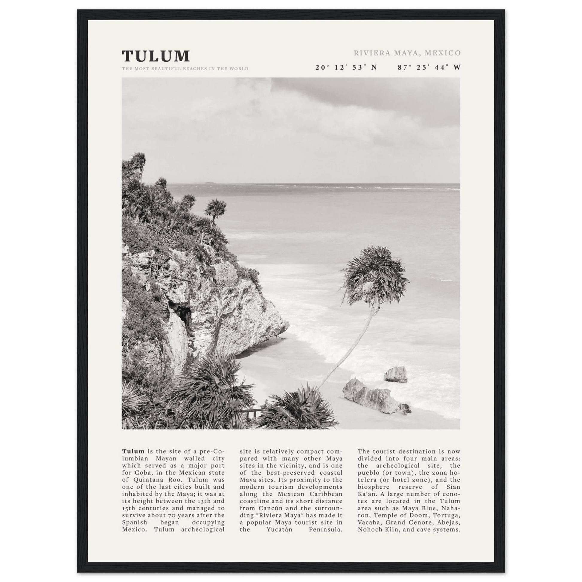 Tulum Poster | Black & White Riviera Maya Mexico Wall Art | Beach Travel Print - Evergreen Posters