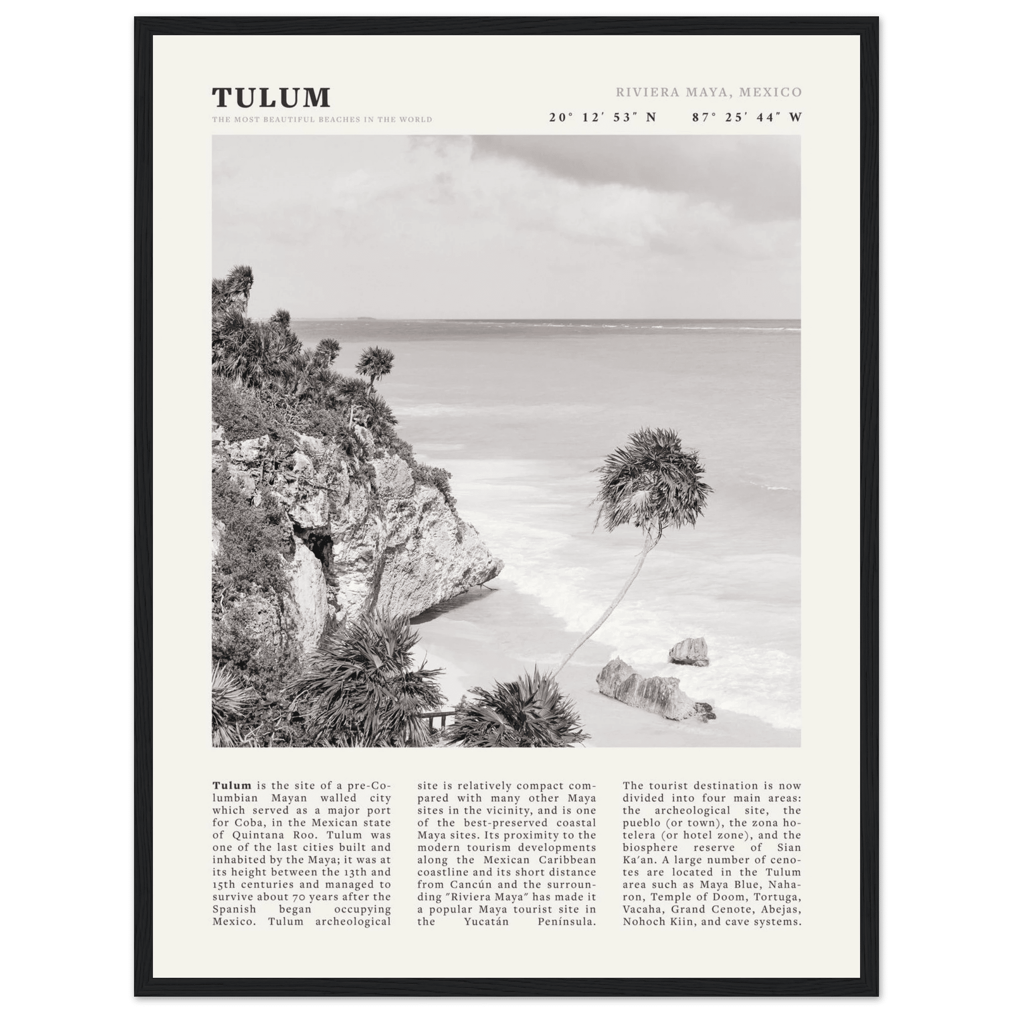 Tulum Poster | Black & White Riviera Maya Mexico Wall Art | Beach Travel Print - Evergreen Posters
