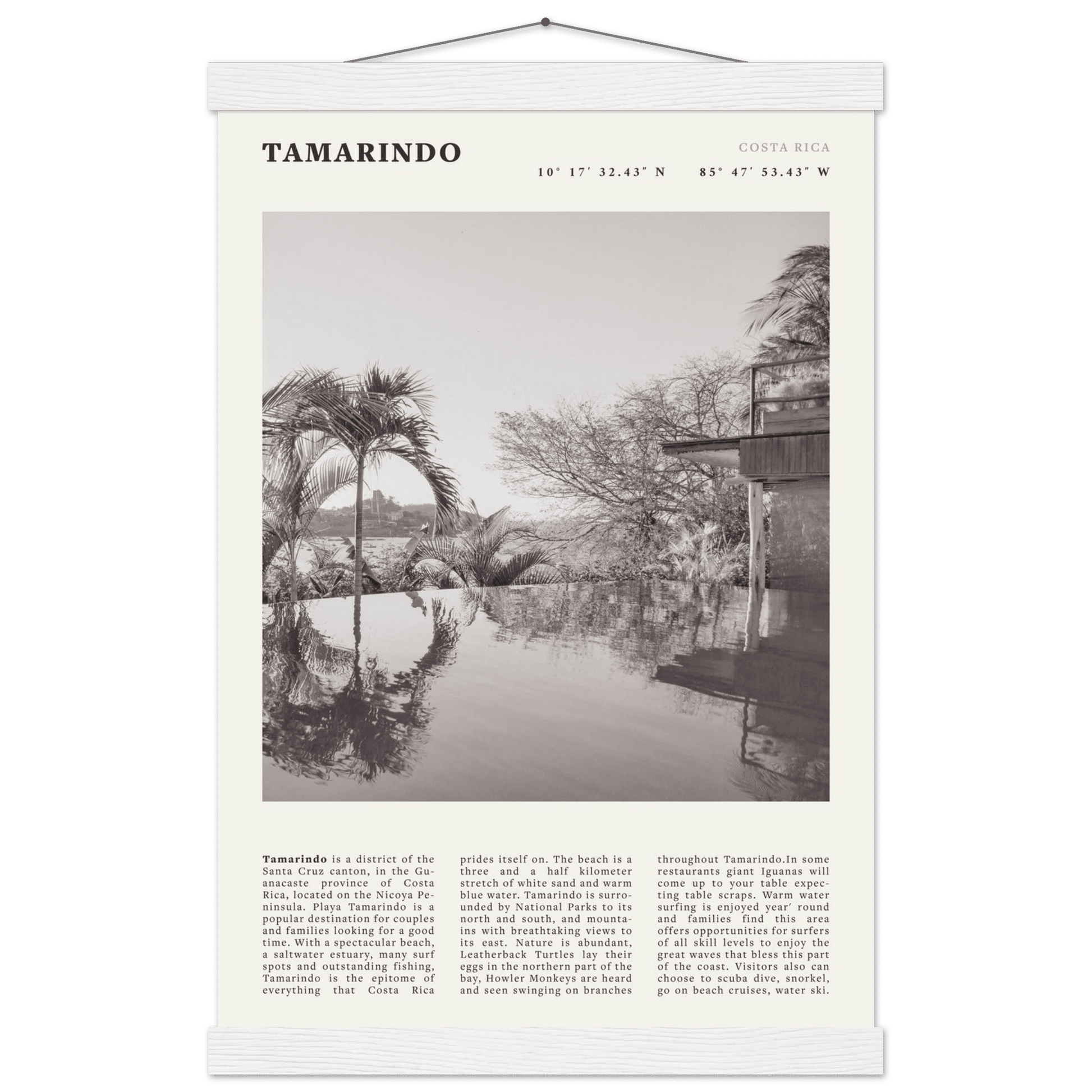 Tamarindo Poster | Black & White Costa Rica Beach Wall Art | Surf Travel Print - Evergreen Posters