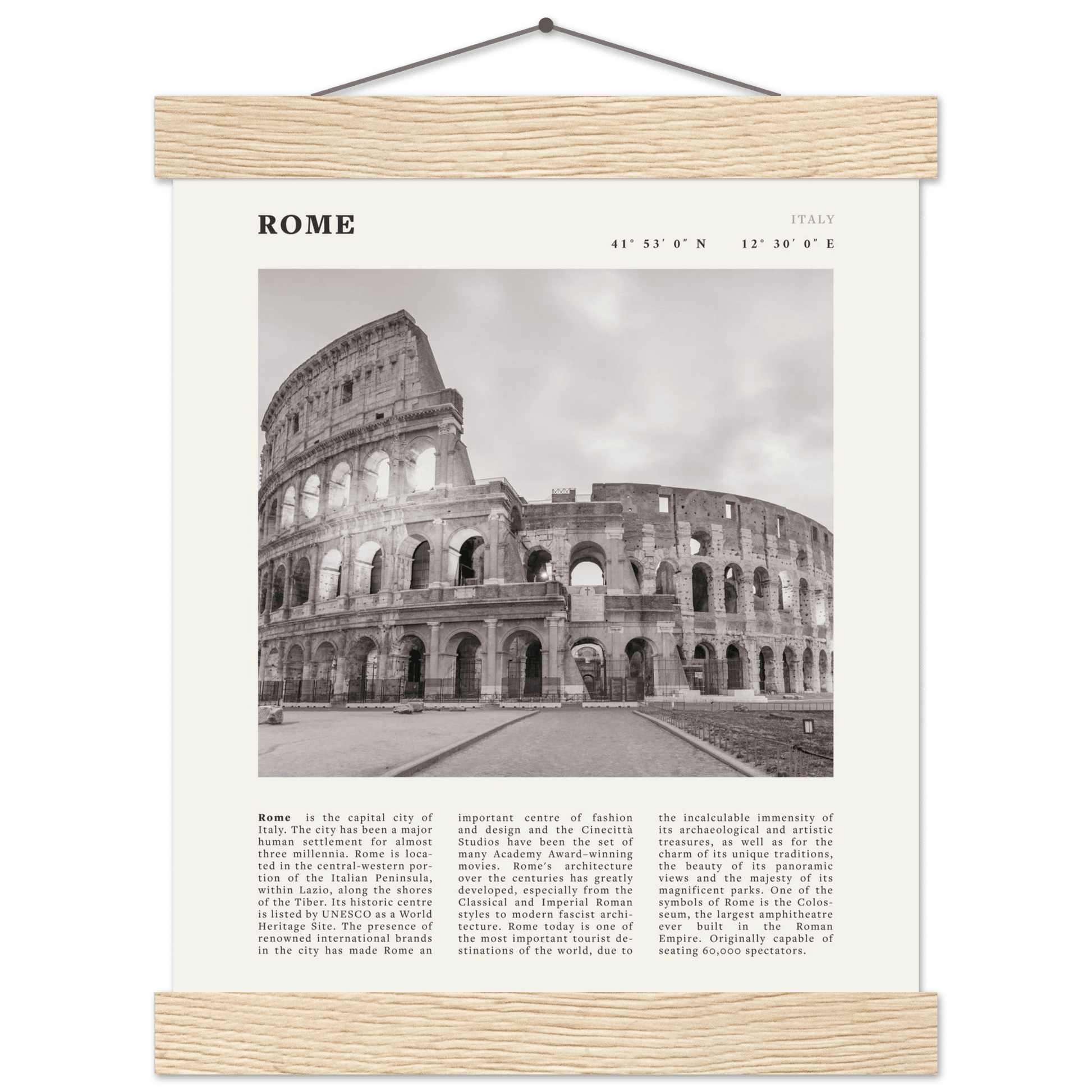 Rome Poster | Black & White Colosseum Wall Art | Italy Travel Print | Roman Decor - Evergreen Posters