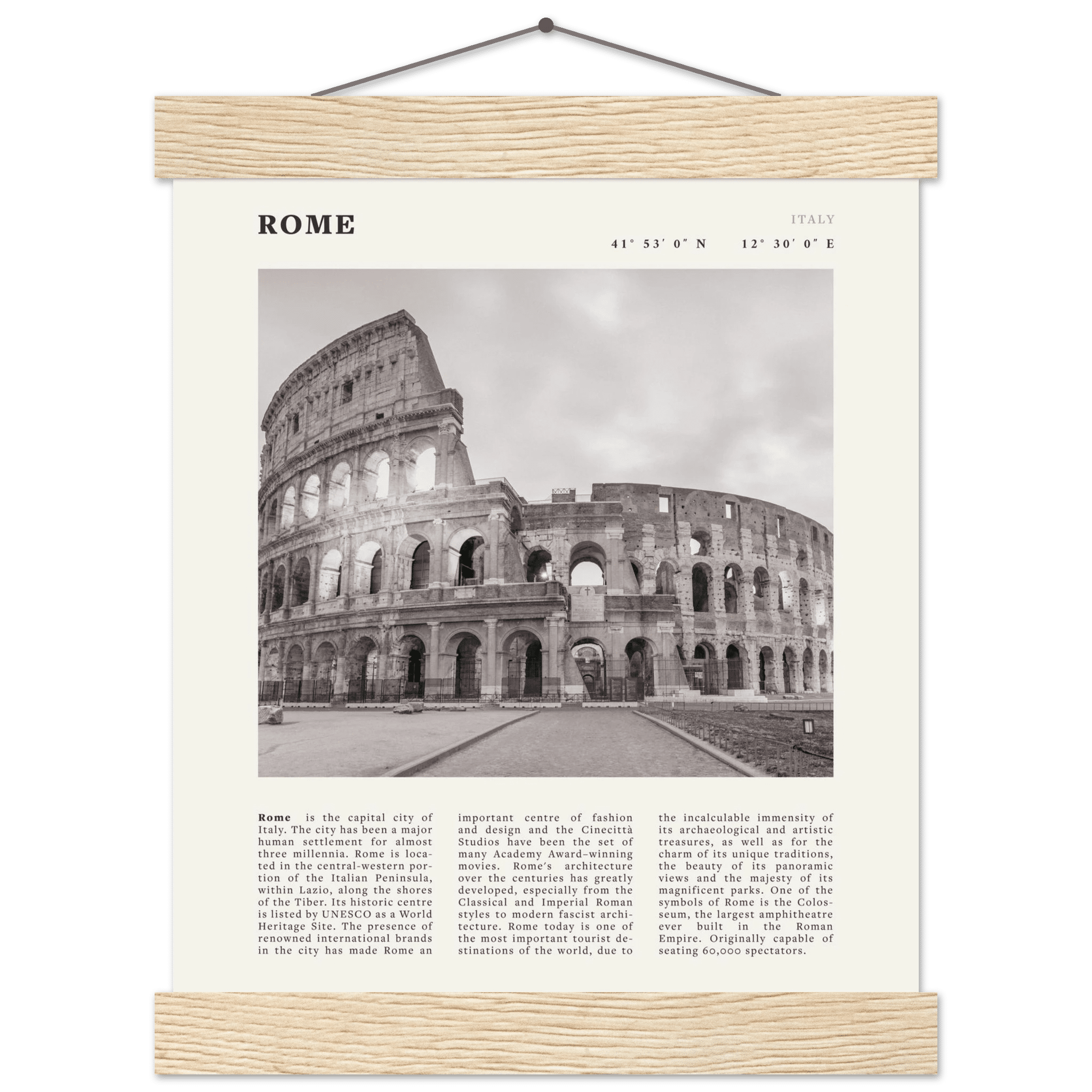 Rome Poster | Black & White Colosseum Wall Art | Italy Travel Print | Roman Decor - Evergreen Posters