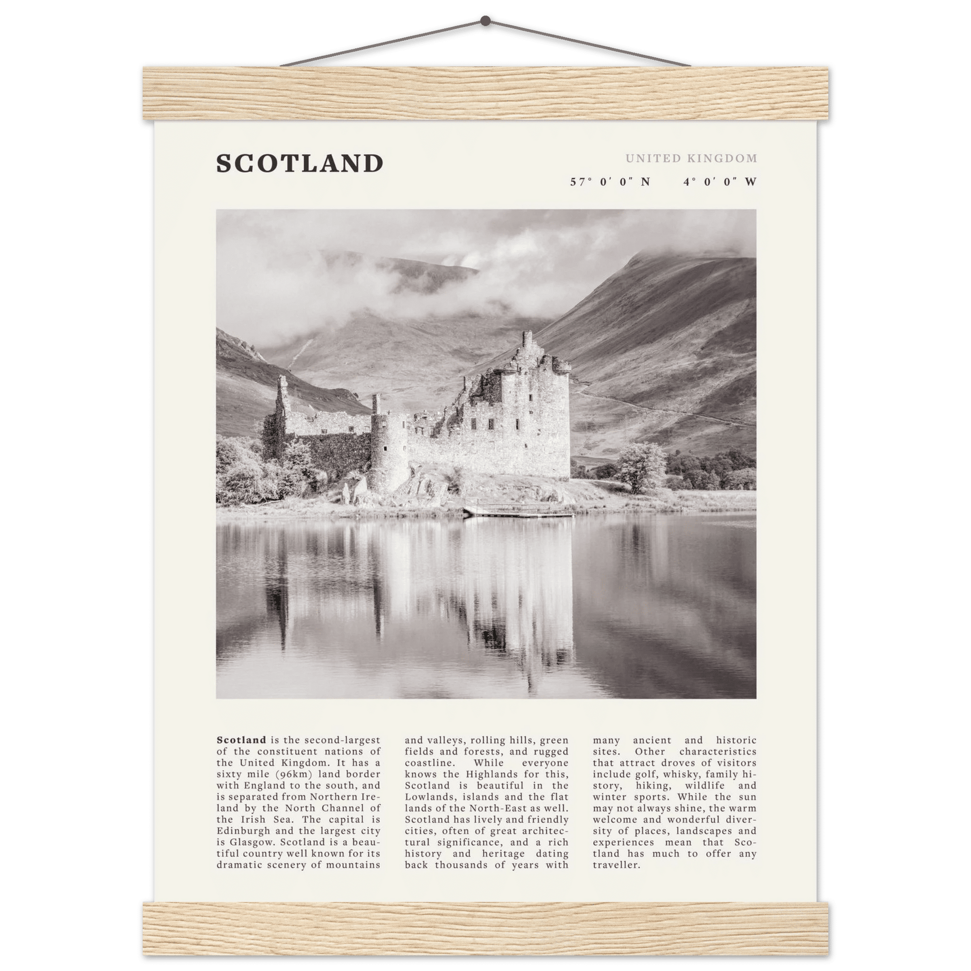 Scotland Poster | Black & White Highland Castle Wall Art | UK Travel Print Decor - Evergreen Posters