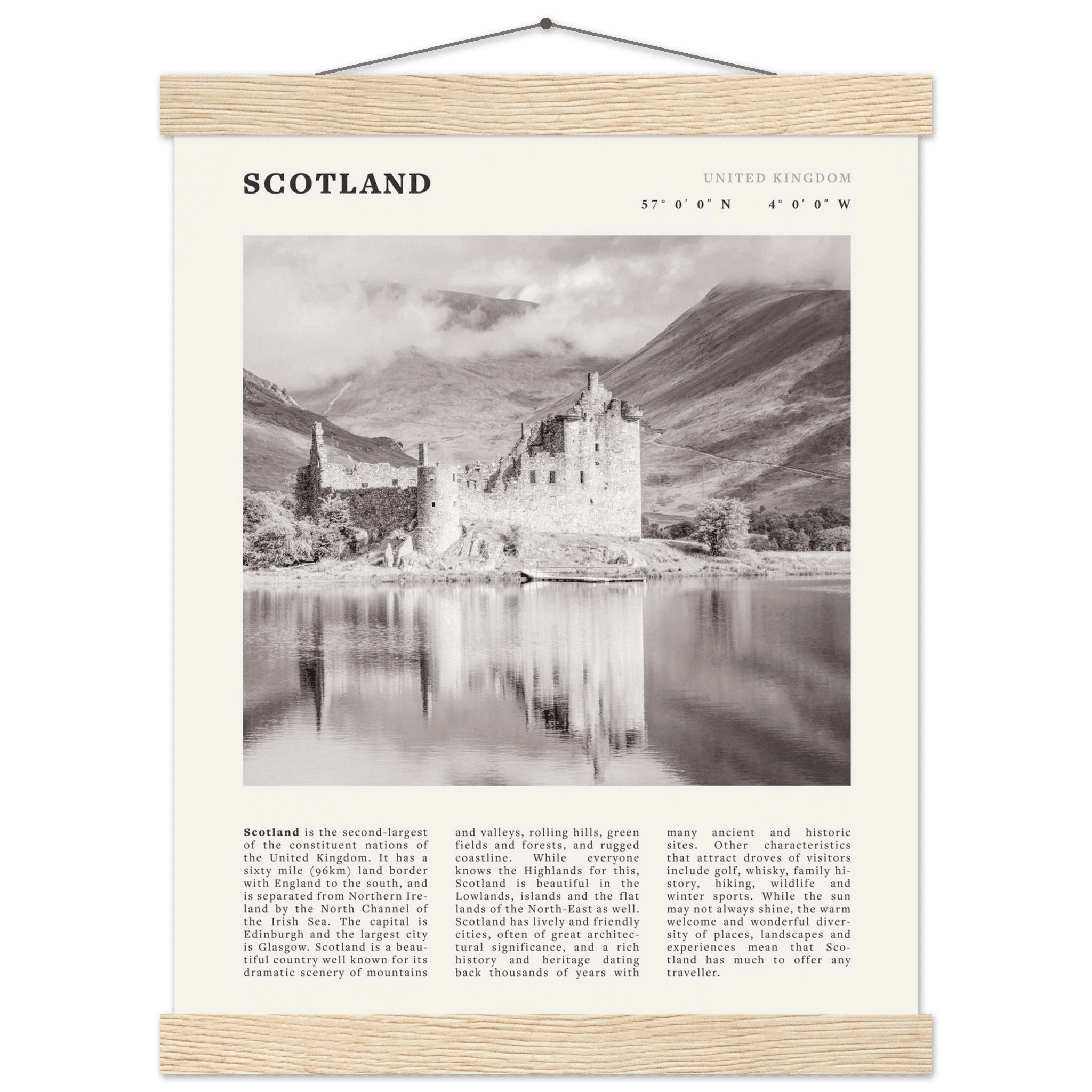 Scotland Poster | Black & White Highland Castle Wall Art | UK Travel Print Decor - Evergreen Posters