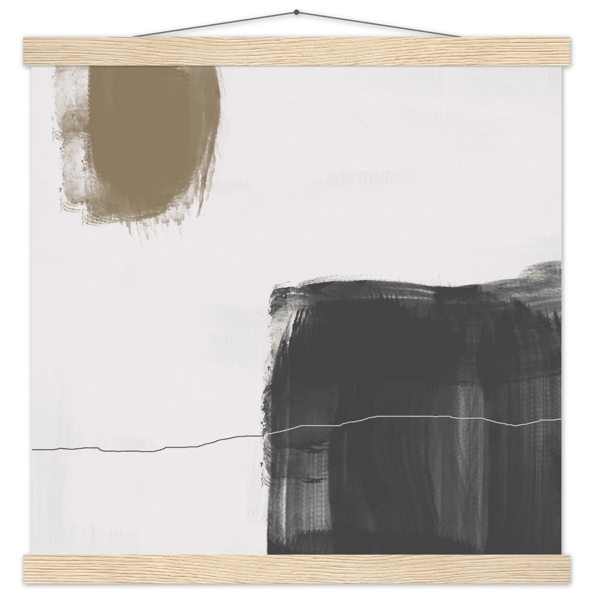 Olive & Black Brushstroke Abstract Poster | Minimalist Square Wall Art | Modern Decor - Evergreen Posters