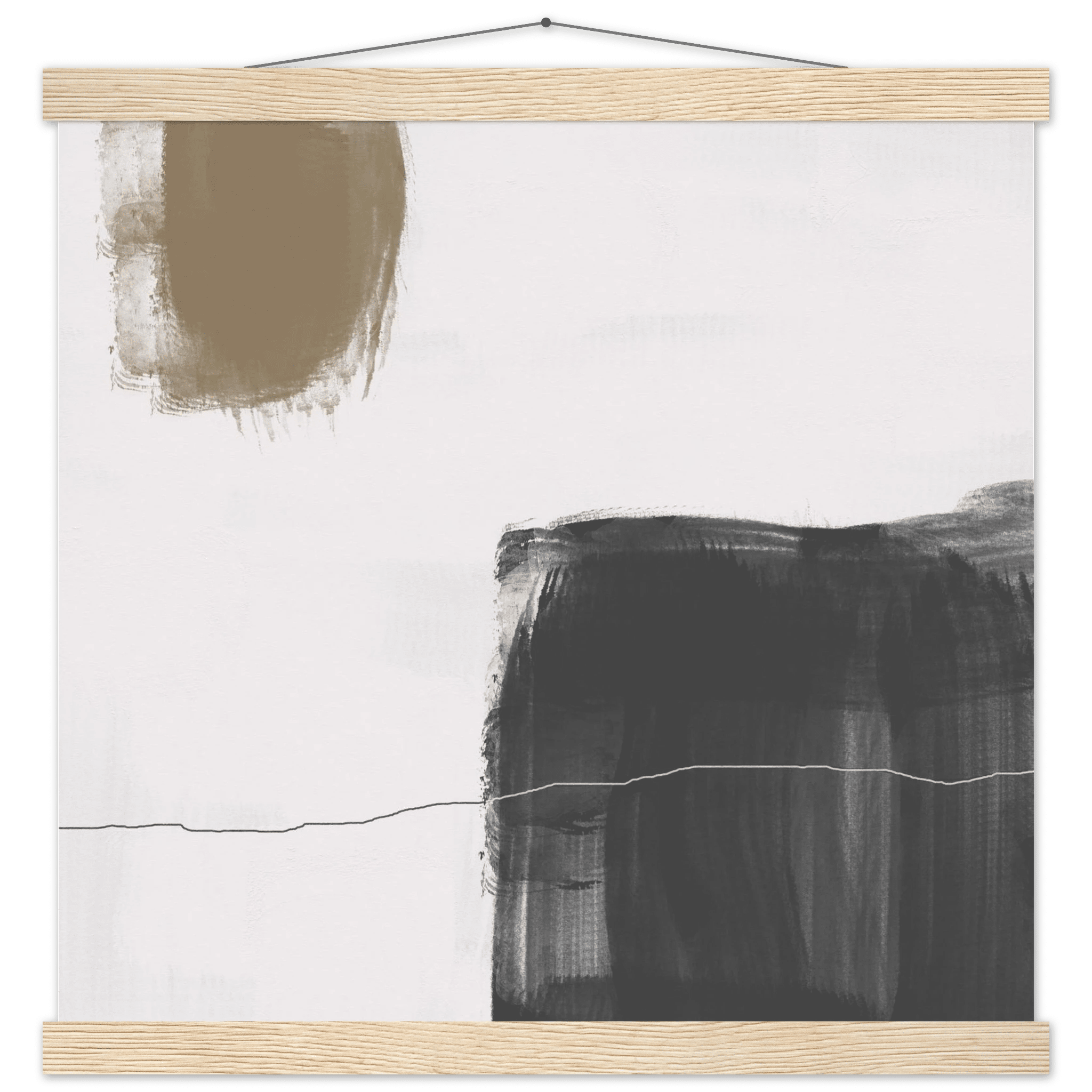 Olive & Black Brushstroke Abstract Poster | Minimalist Square Wall Art | Modern Decor - Evergreen Posters