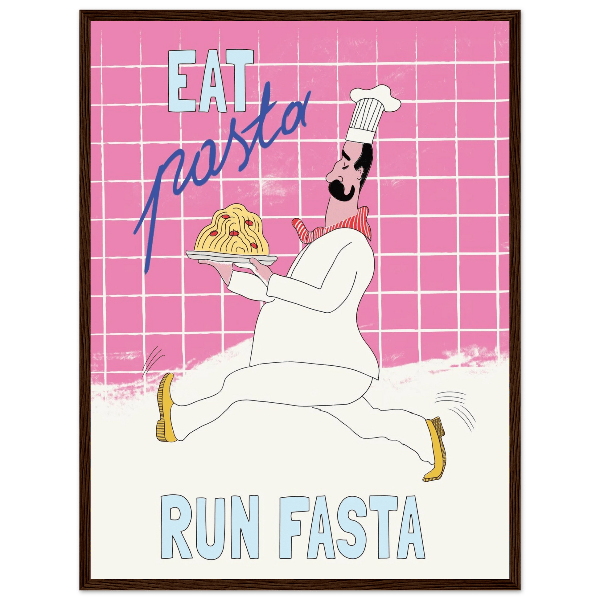 Eat Pasta Run Fasta Poster – Playful Kitchen Wall Art Print (Pink Edition) - Evergreen Posters