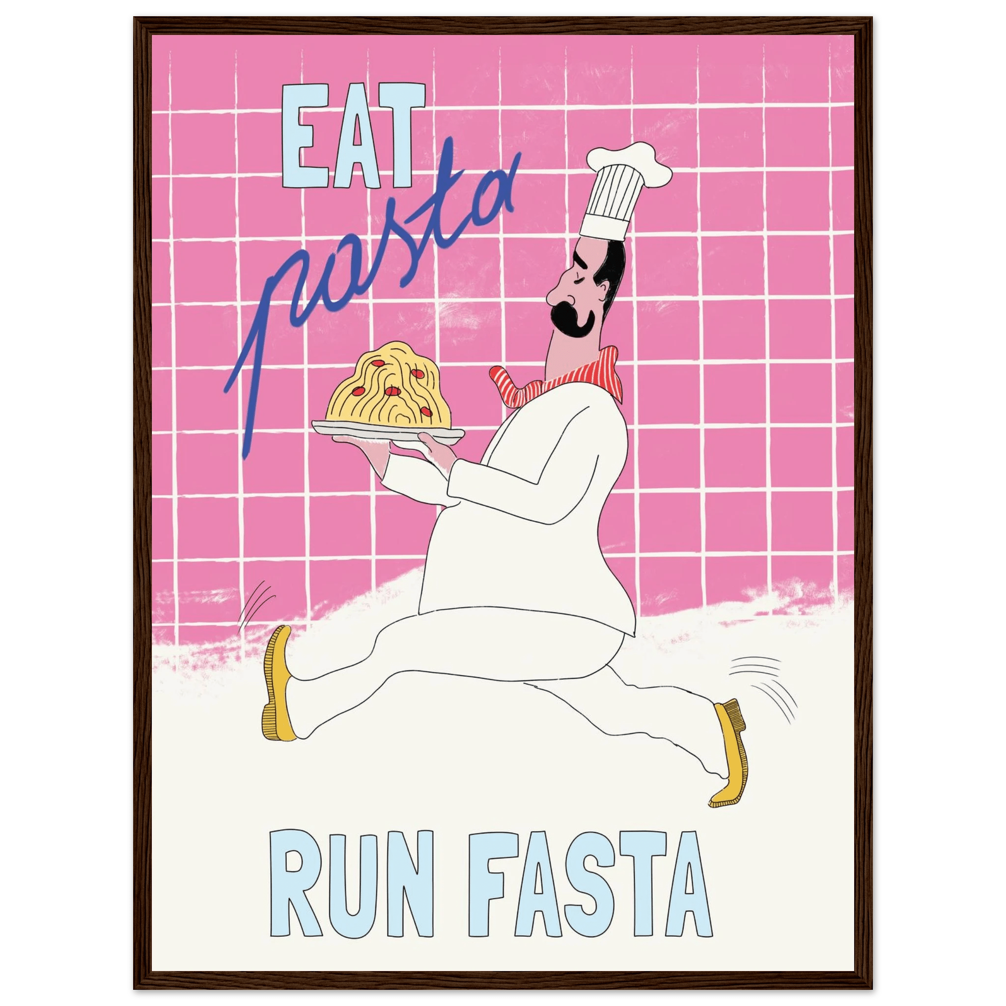Eat Pasta Run Fasta Poster – Playful Kitchen Wall Art Print (Pink Edition) - Evergreen Posters