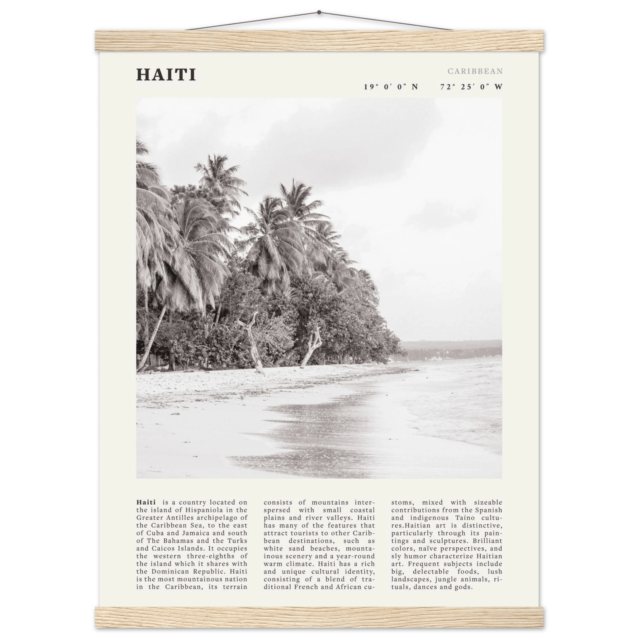 Haiti Poster | Black & White Caribbean Beach Wall Art | Tropical Travel Print - Evergreen Posters