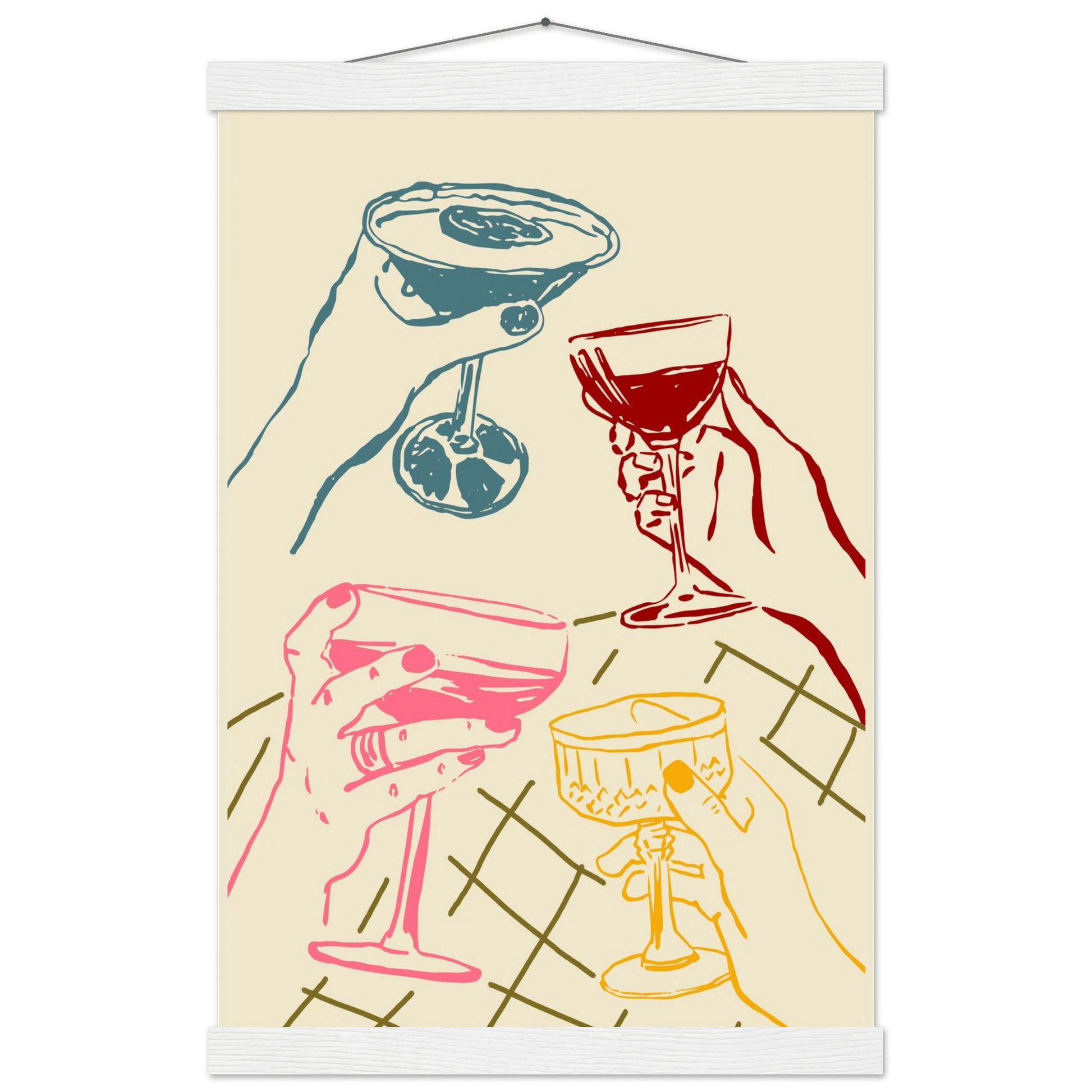 Cheers Print | Colourful Cocktail Glasses Wall Art | Kitchen Bar Poster - Evergreen Posters