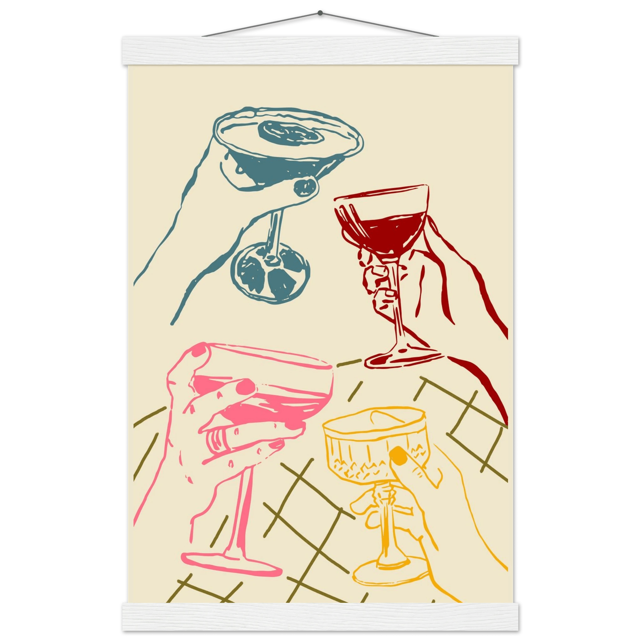 Cheers Print | Colourful Cocktail Glasses Wall Art | Kitchen Bar Poster - Evergreen Posters