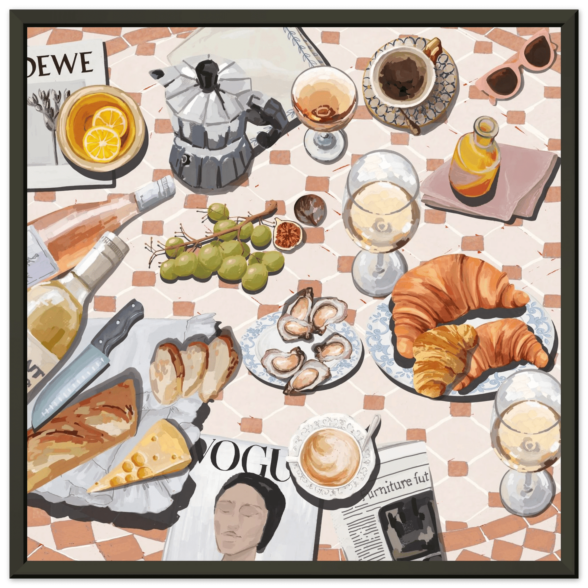 French Brunch Poster | Kitchen Decor Food Wall Art | Croissant & Coffee Square Print - Evergreen Posters - 19