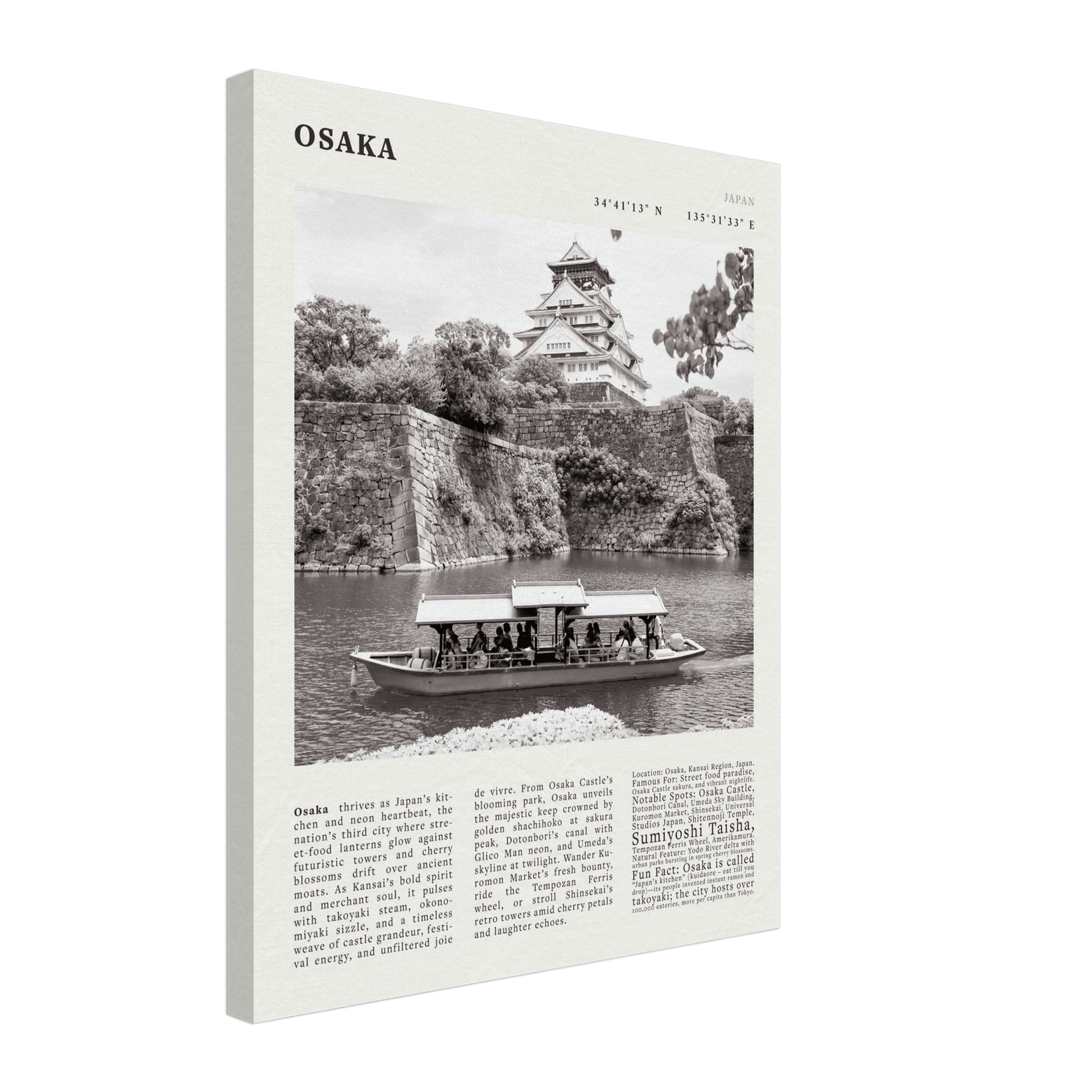 Osaka Poster Black and White – Vintage Osaka Castle Cherry Blossom Print (Digital & Printed Options) - Evergreen Posters