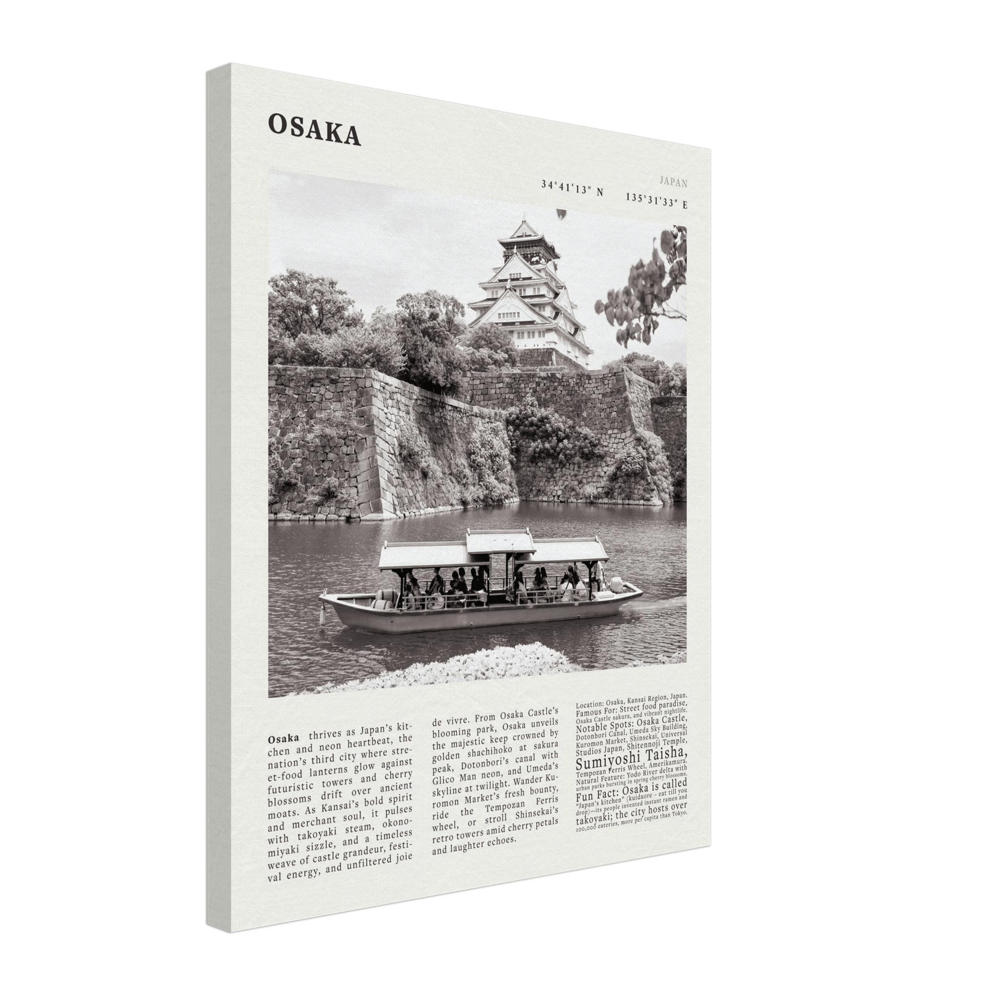 Osaka Poster Black and White – Vintage Osaka Castle Cherry Blossom Print (Digital & Printed Options) - Evergreen Posters