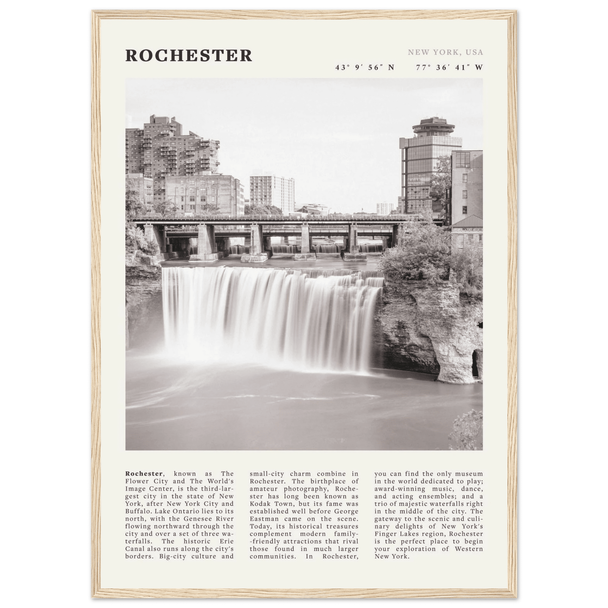 Rochester Poster | Black & White High Falls Wall Art | New York Travel Print - Evergreen Posters