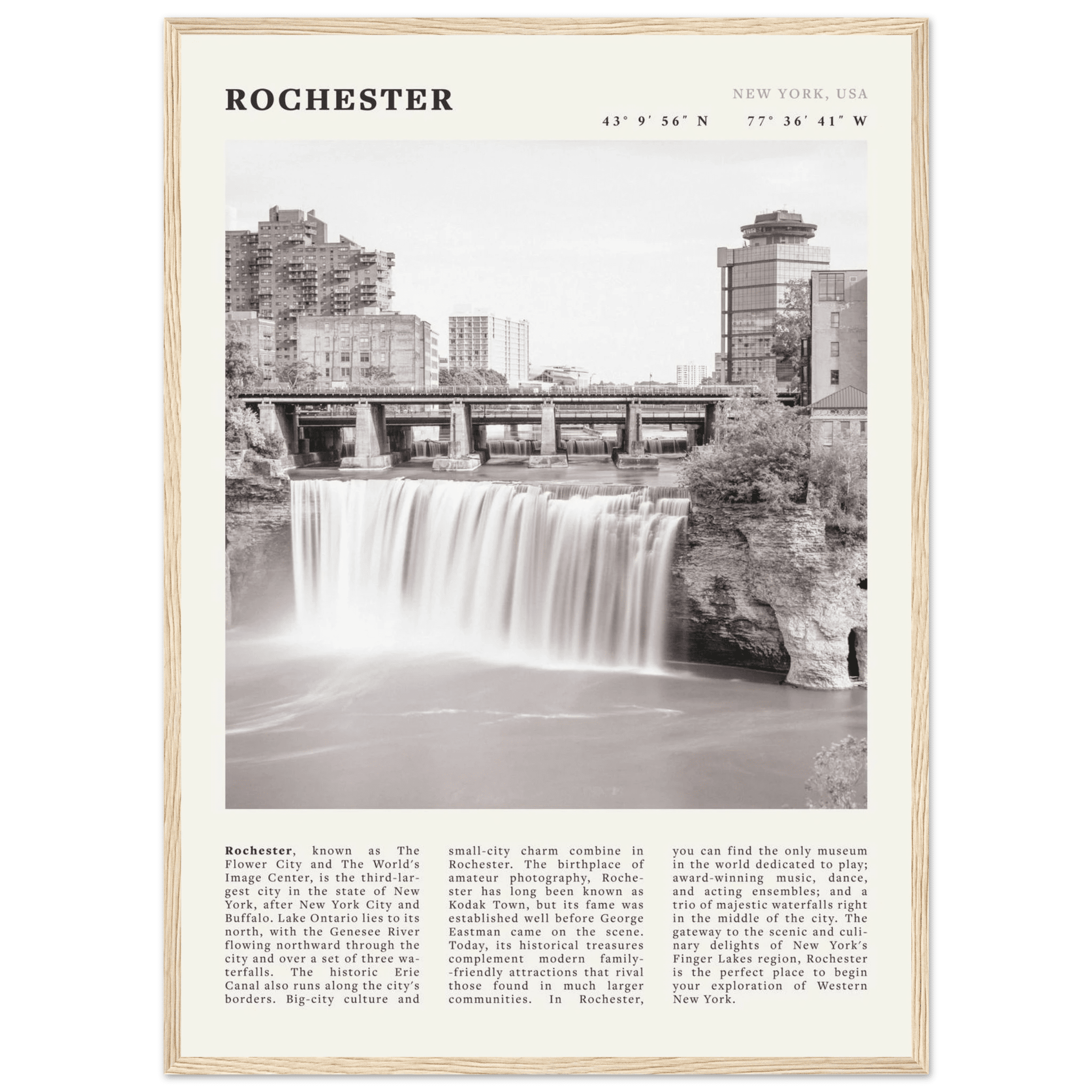 Rochester Poster | Black & White High Falls Wall Art | New York Travel Print - Evergreen Posters
