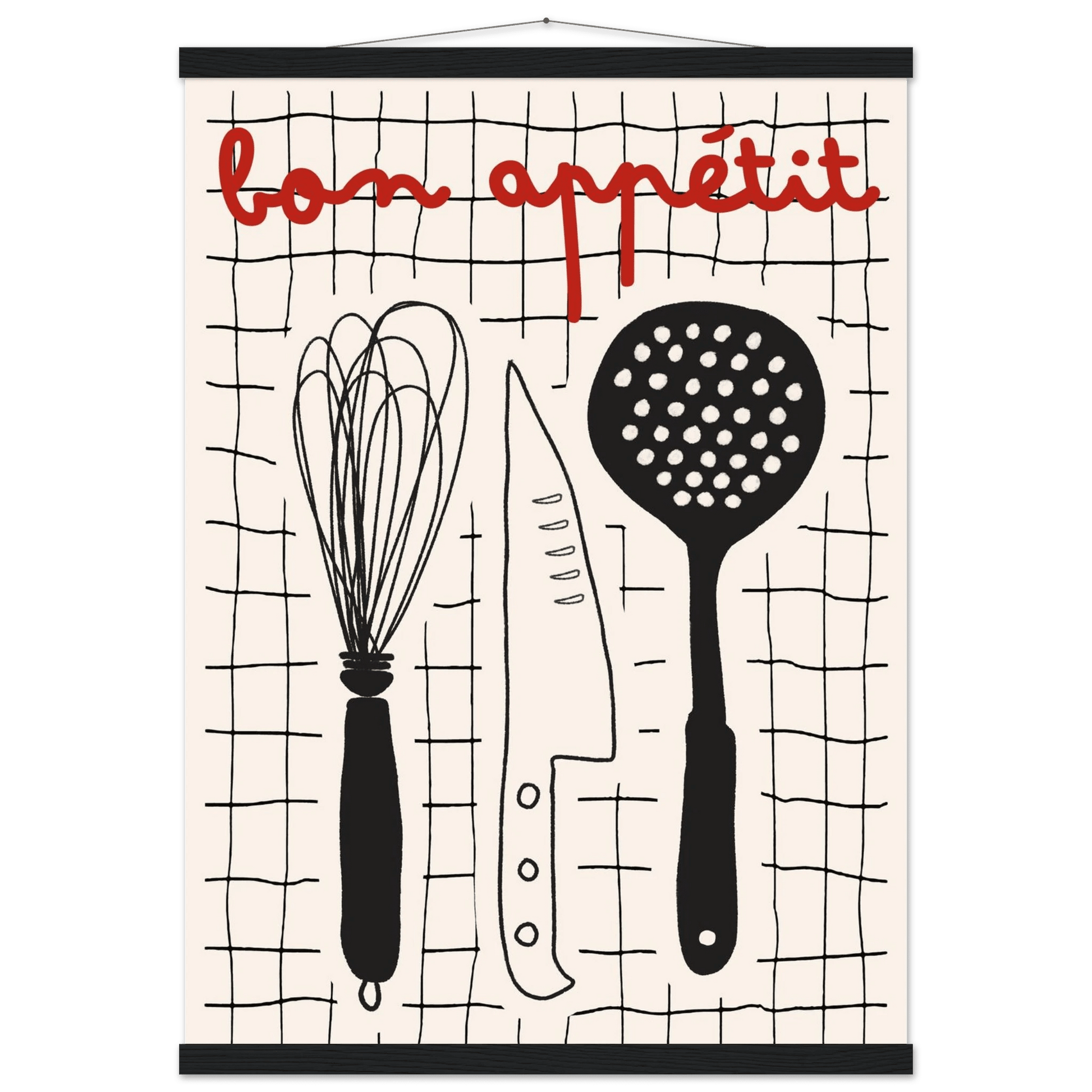 Bon Appétit French Kitchen Print | Bold Black Red Wall Art Poster - Evergreen Posters