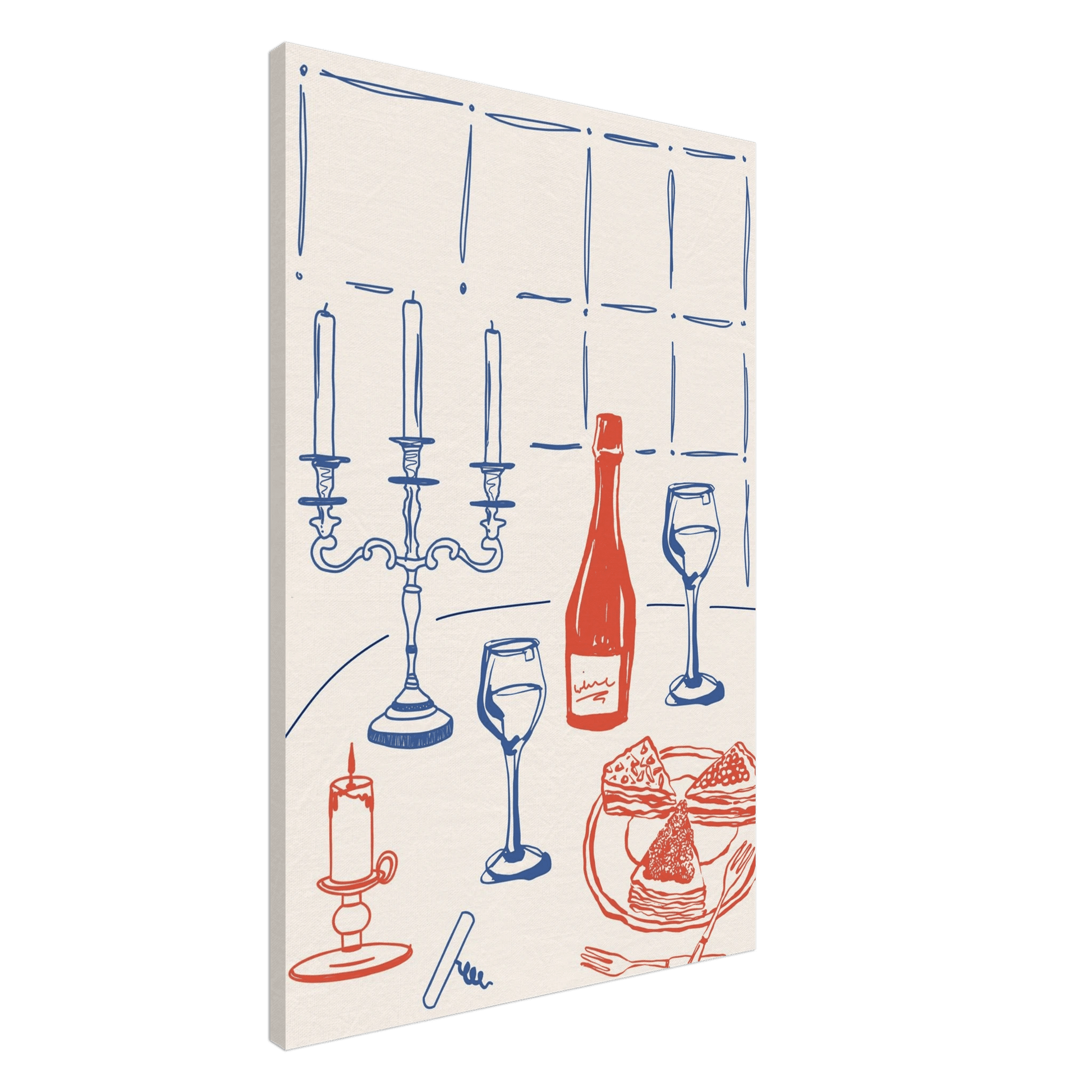 Candlelight Dinner Print | Wine & Candelabra Line Art Wall Art | Kitchen Poster - Evergreen Posters