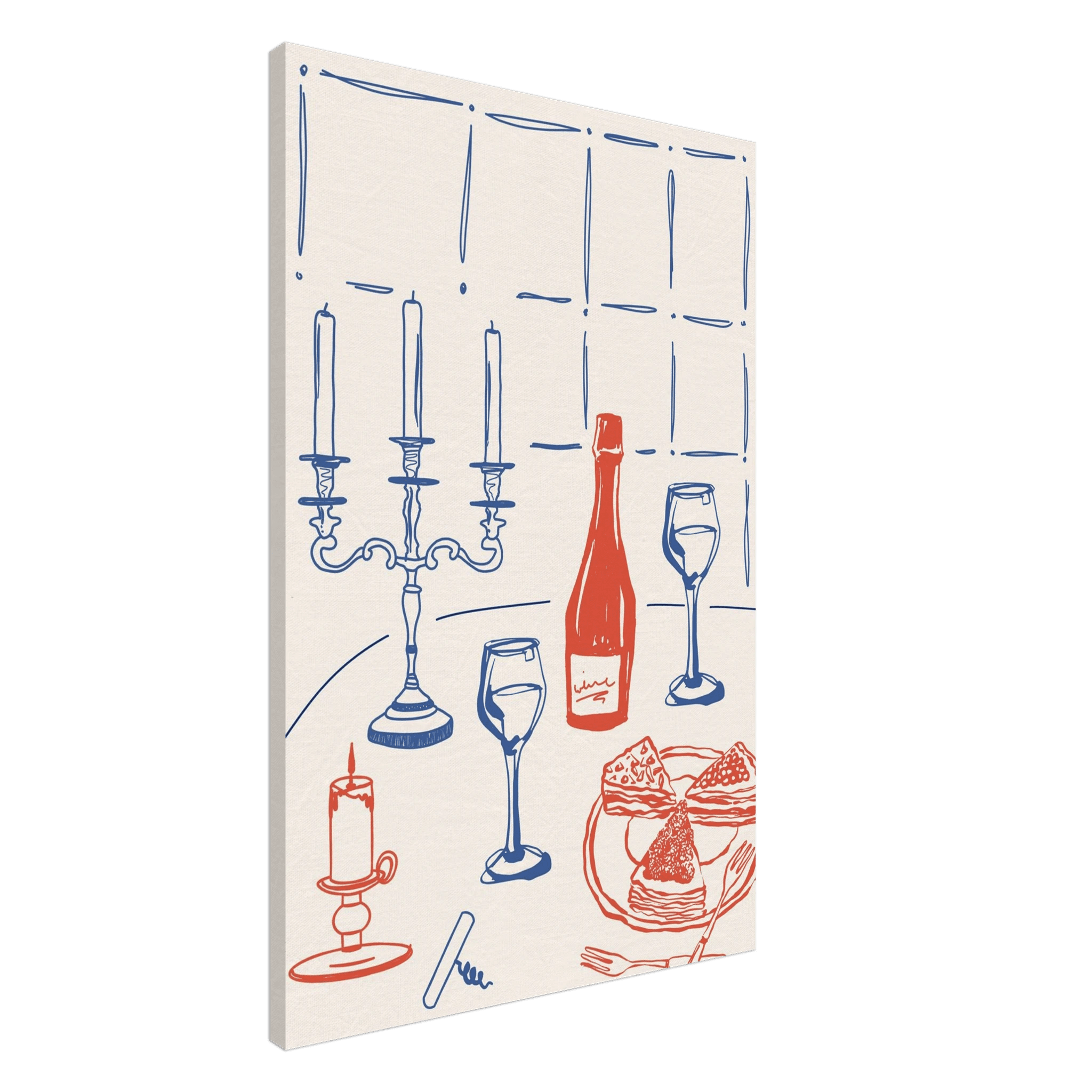 Candlelight Dinner Print | Wine & Candelabra Line Art Wall Art | Kitchen Poster - Evergreen Posters
