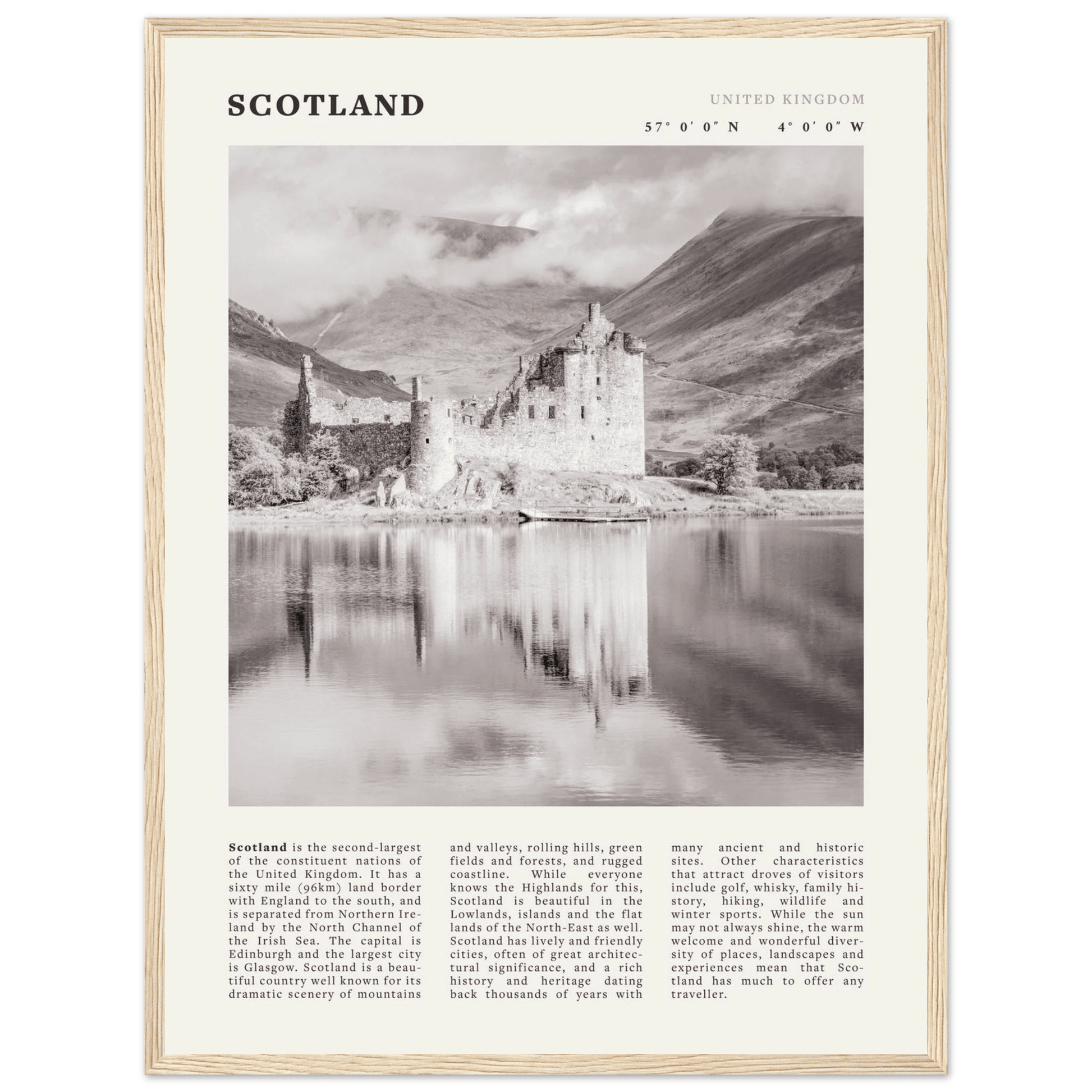 Scotland Poster | Black & White Highland Castle Wall Art | UK Travel Print Decor - Evergreen Posters