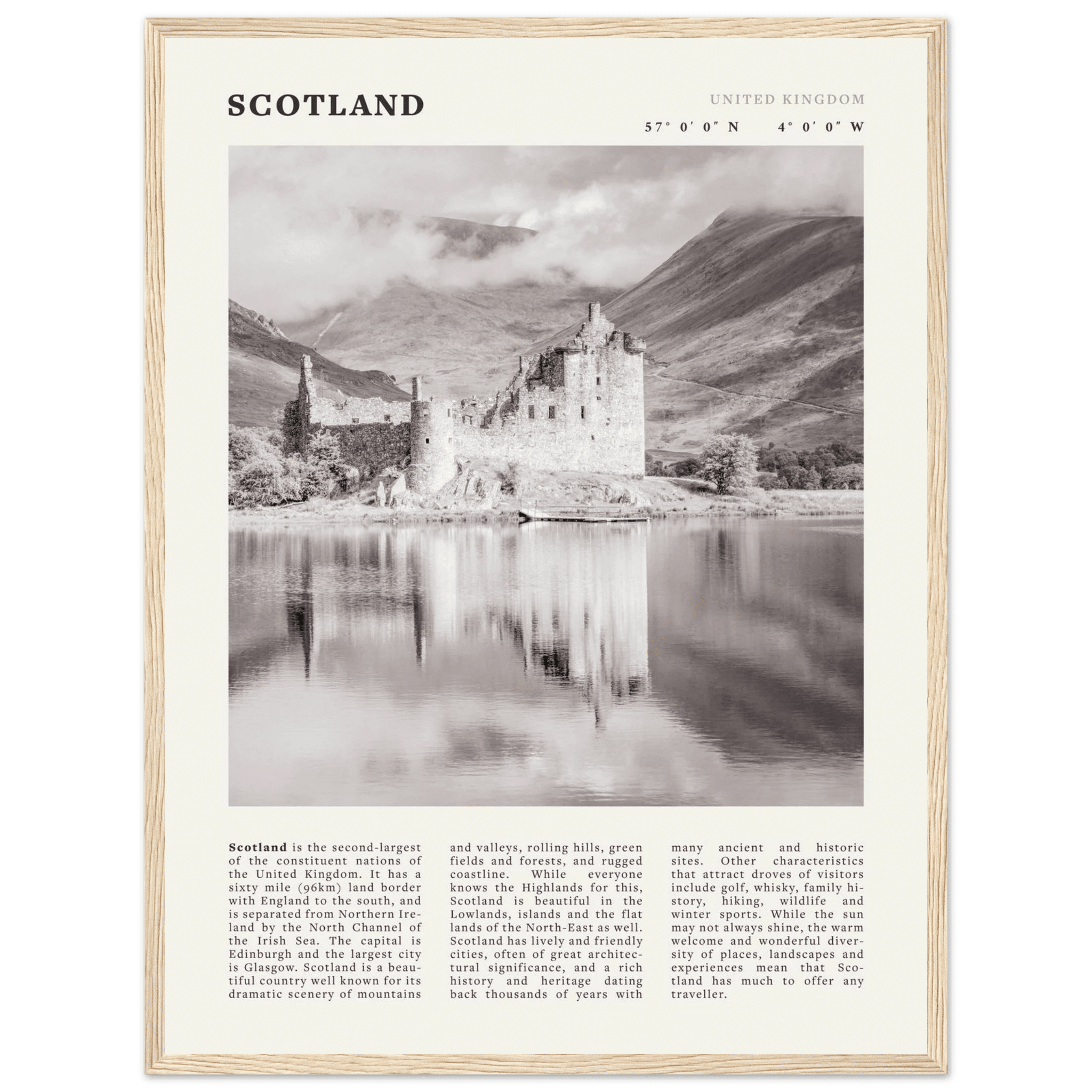 Scotland Poster | Black & White Highland Castle Wall Art | UK Travel Print Decor - Evergreen Posters