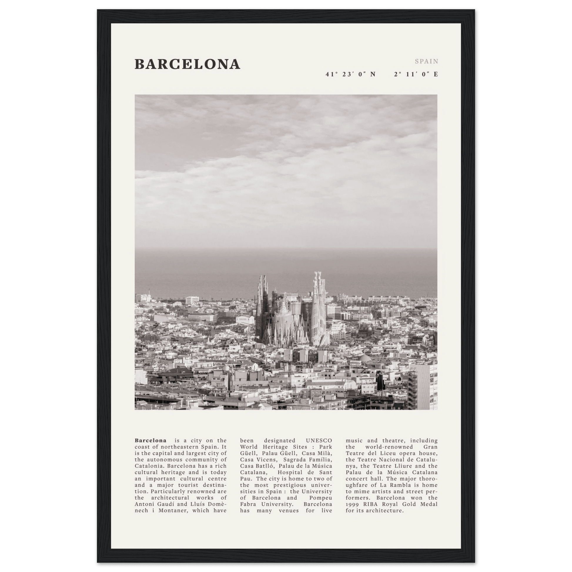Barcelona Poster | Black & White Sagrada Familia Wall Art | Spain Travel Print - Evergreen Posters