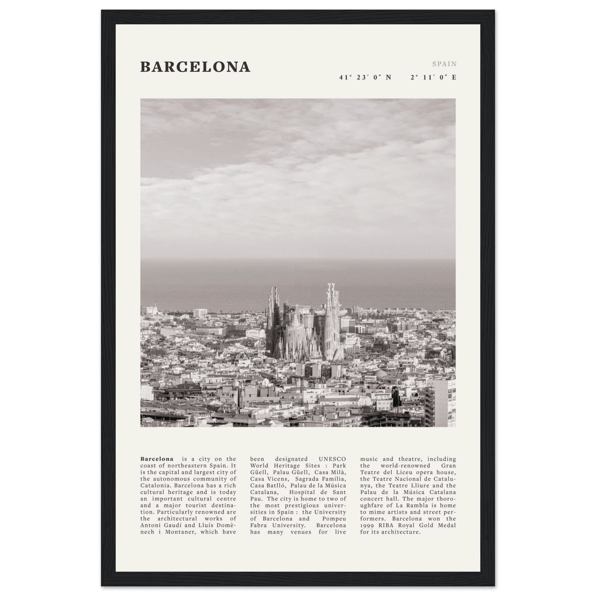 Barcelona Poster | Black & White Sagrada Familia Wall Art | Spain Travel Print - Evergreen Posters