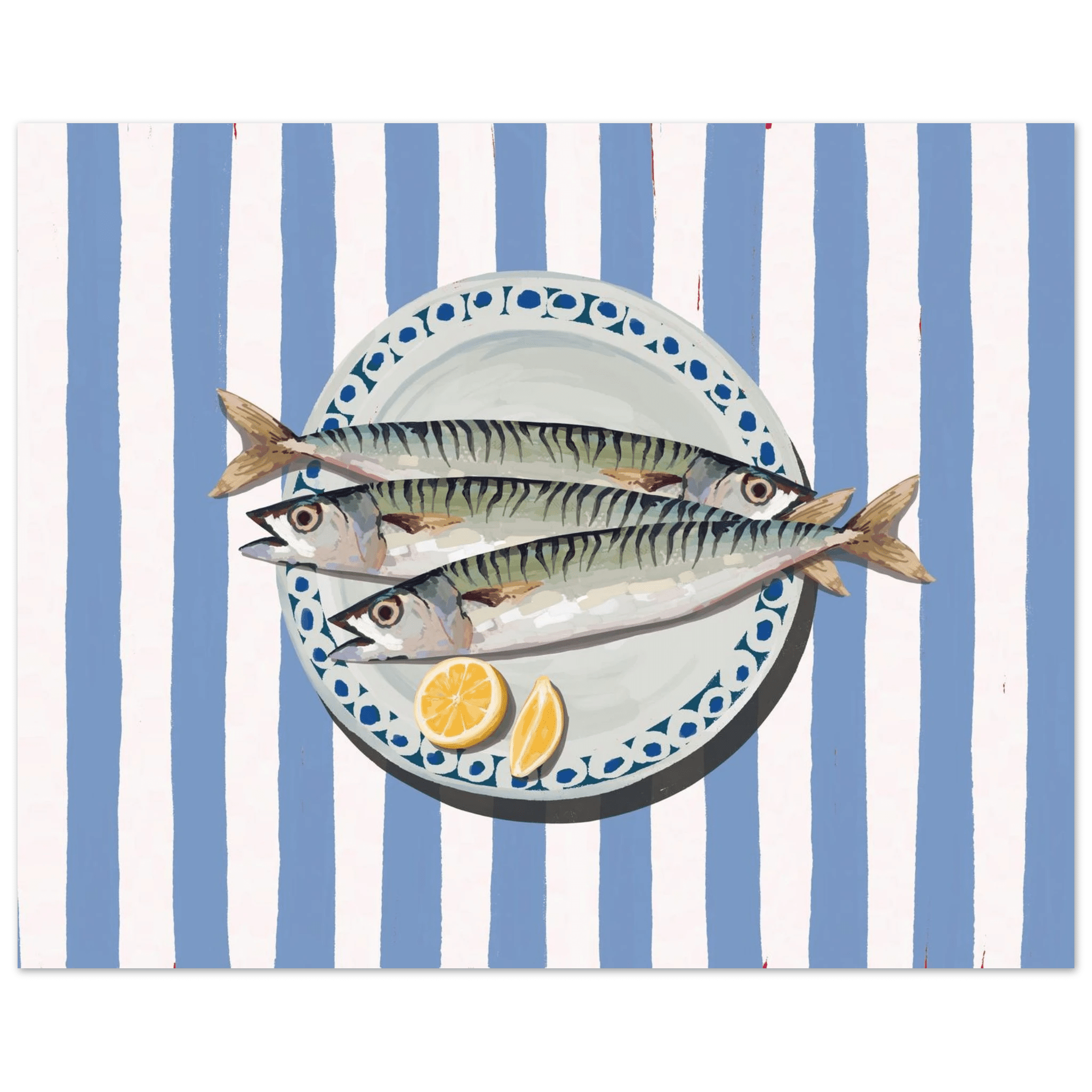 Sardines Print | Blue Stripe Fish Kitchen Wall Art | Coastal Food Poster - Evergreen Posters