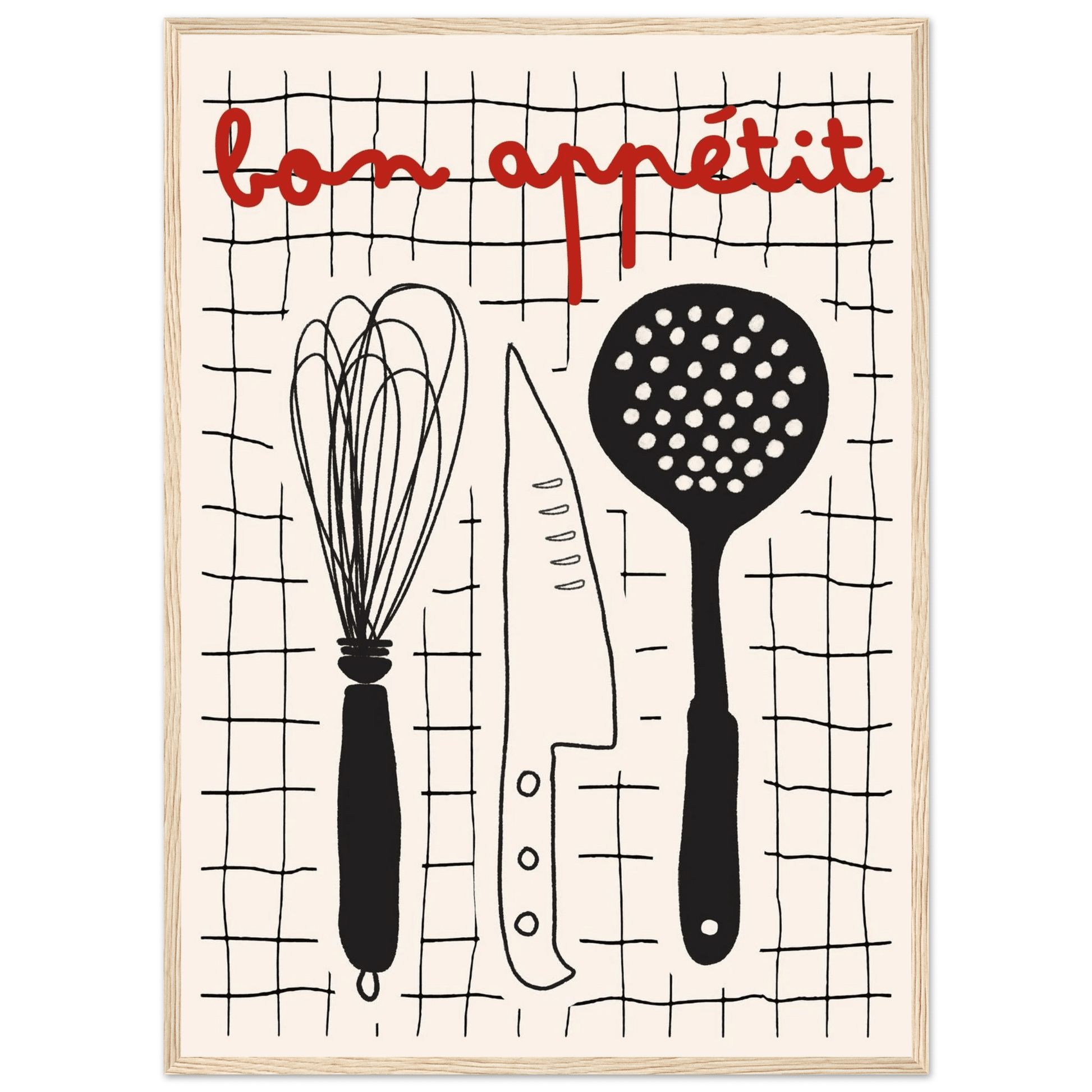 Bon Appétit French Kitchen Print | Bold Black Red Wall Art Poster - Evergreen Posters