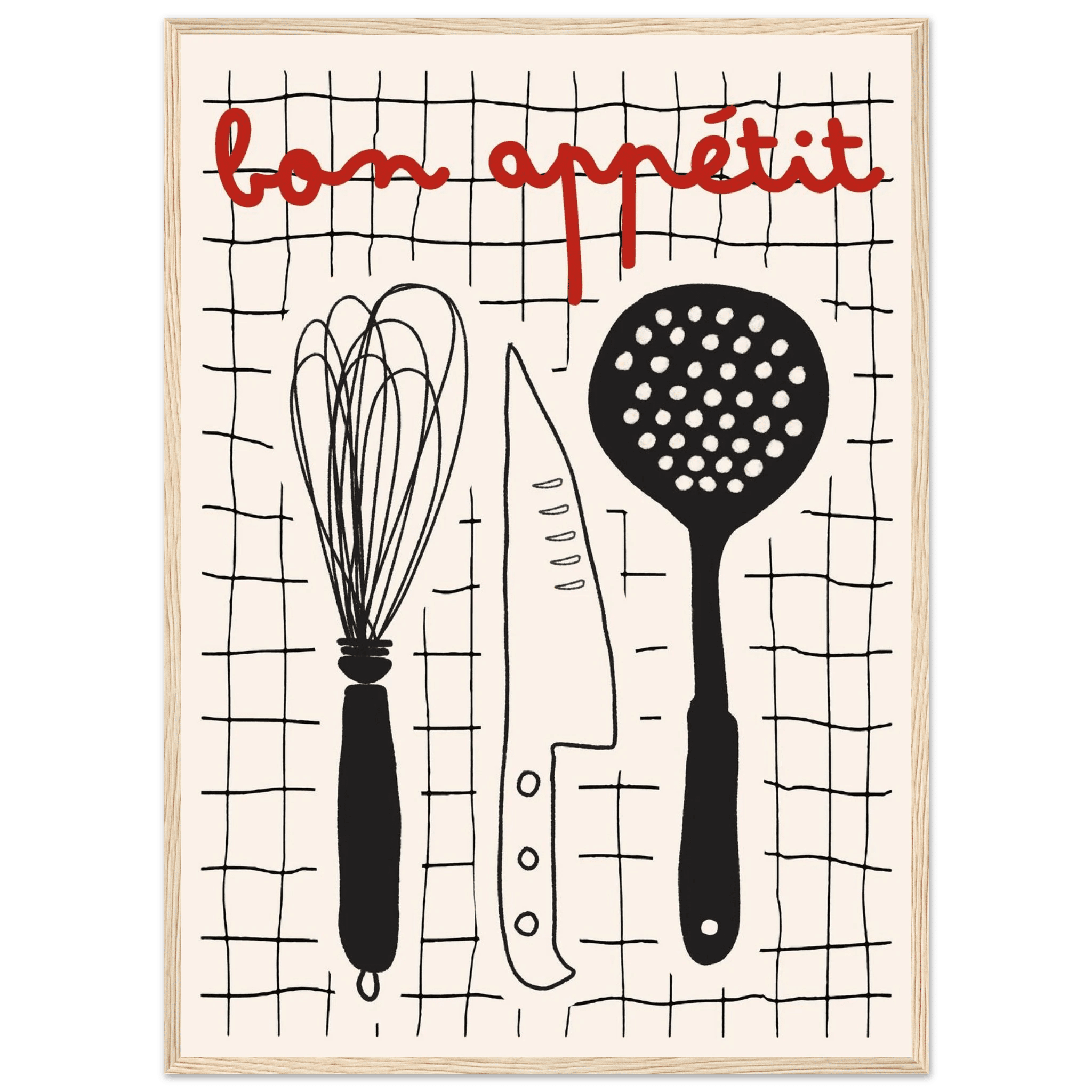 Bon Appétit French Kitchen Print | Bold Black Red Wall Art Poster - Evergreen Posters