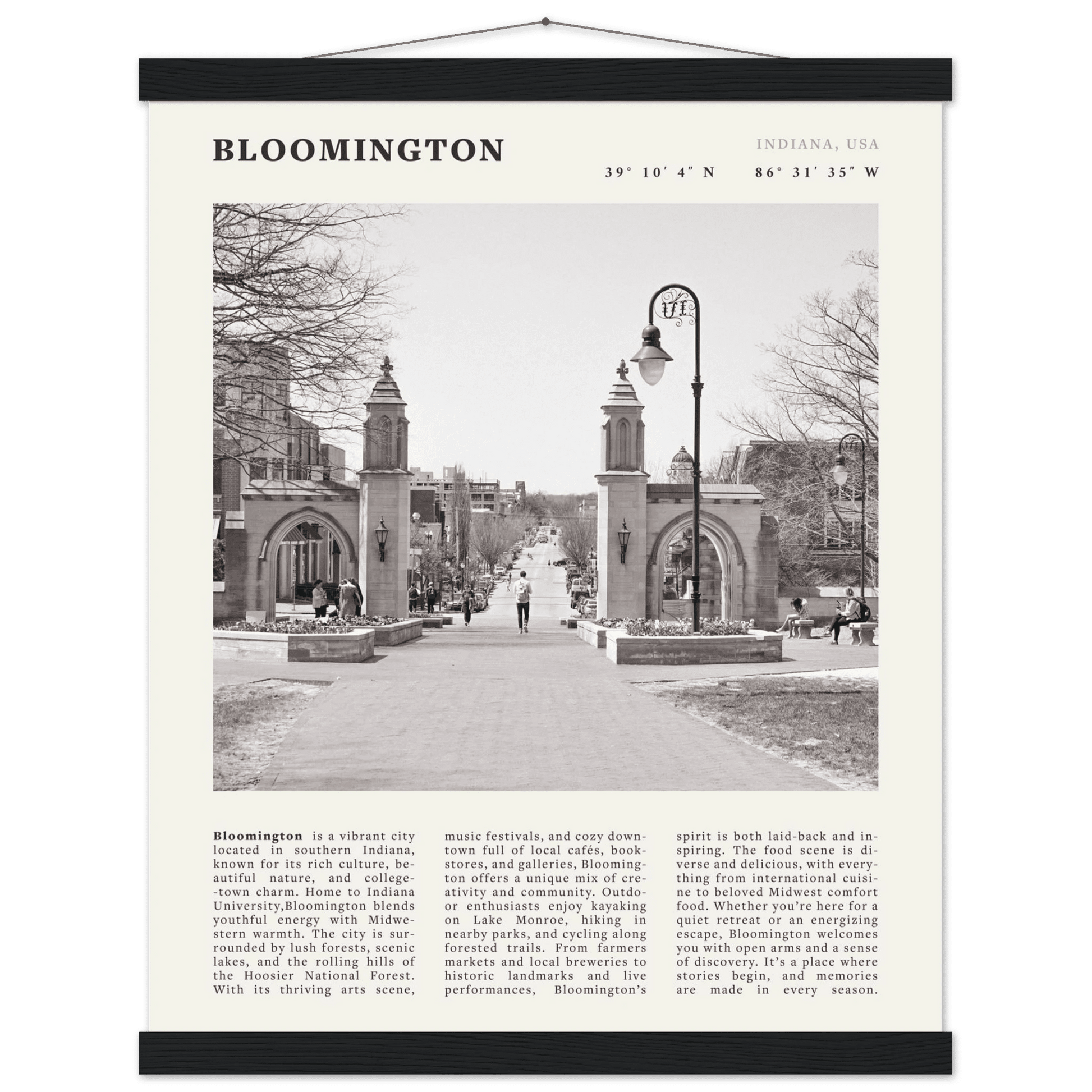Bloomington Indiana Black and White Vintage Poster - Evergreen Posters