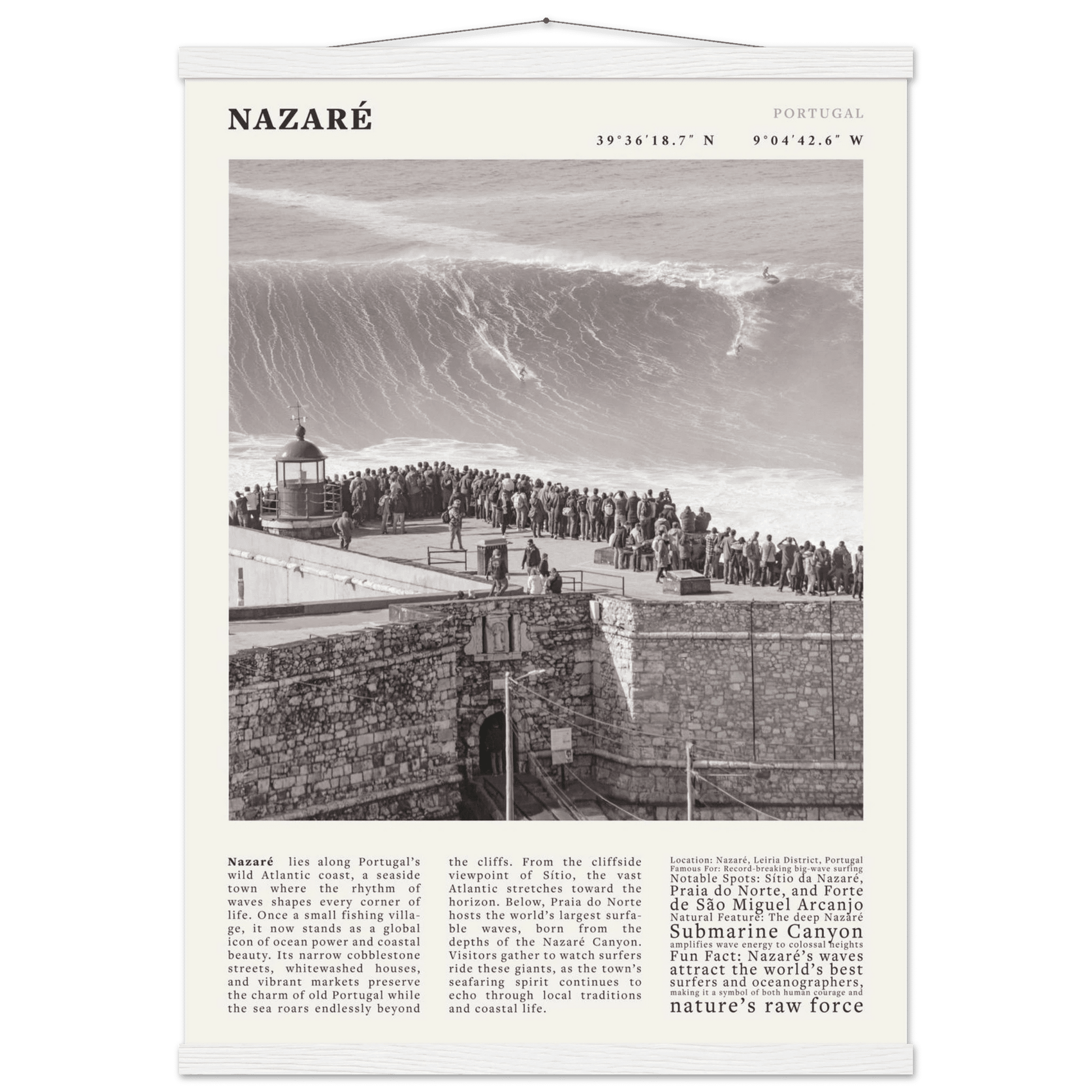 Nazaré Portugal Poster Black and White – Vintage Big Waves Surf Print (Digital & Printed Options) - Evergreen Posters