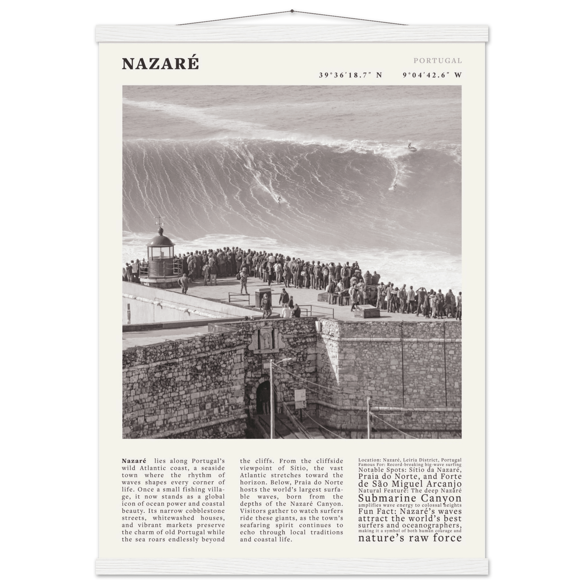 Nazaré Portugal Poster Black and White – Vintage Big Waves Surf Print (Digital & Printed Options) - Evergreen Posters
