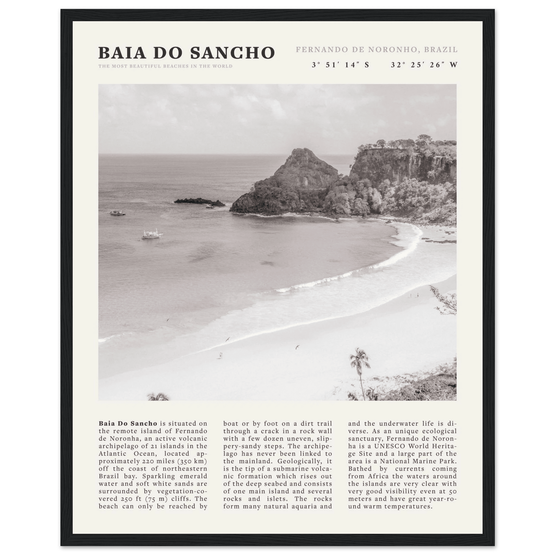 Baia Do Sancho Poster | Black & White Brazil Beach Wall Art | Fernando de Noronha - Evergreen Posters