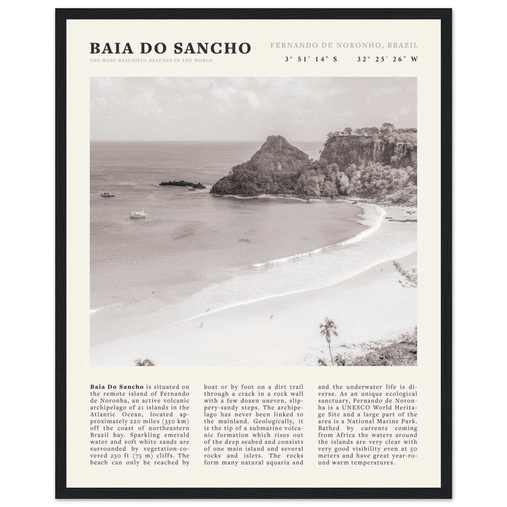 Baia Do Sancho Poster | Black & White Brazil Beach Wall Art | Fernando de Noronha - Evergreen Posters