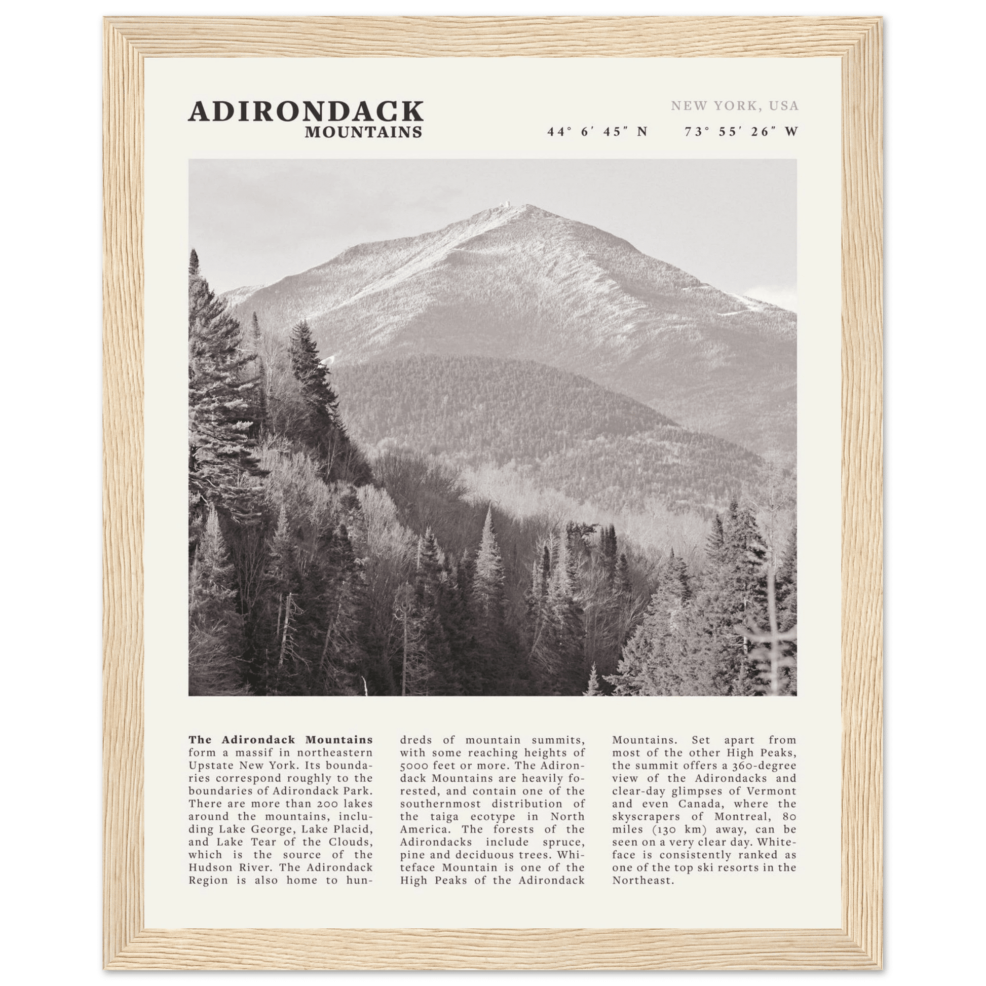 Adirondack Mountains Poster | Black & White New York Nature Wall Art | Hiking Print - Evergreen Posters