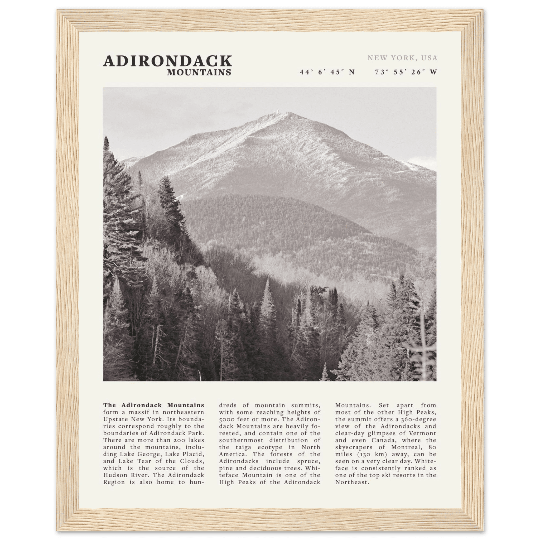 Adirondack Mountains Poster | Black & White New York Nature Wall Art | Hiking Print - Evergreen Posters