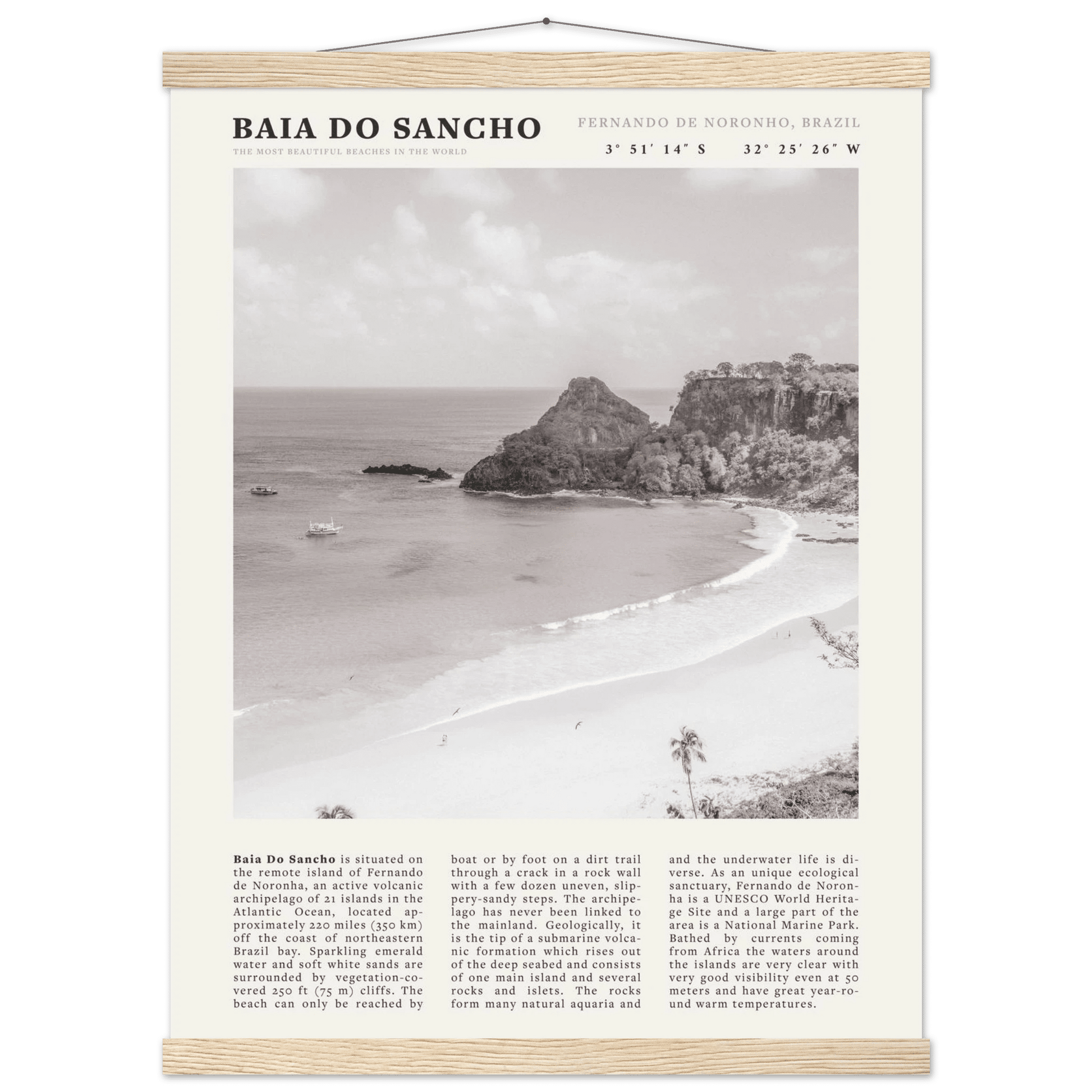 Baia Do Sancho Poster | Black & White Brazil Beach Wall Art | Fernando de Noronha - Evergreen Posters