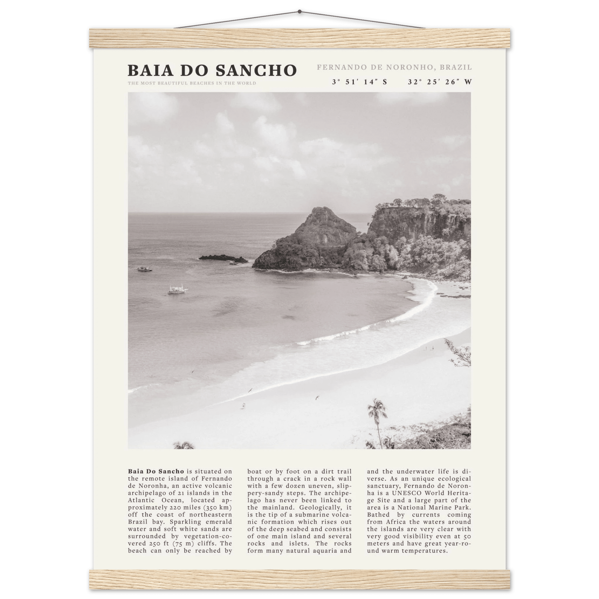 Baia Do Sancho Poster | Black & White Brazil Beach Wall Art | Fernando de Noronha - Evergreen Posters