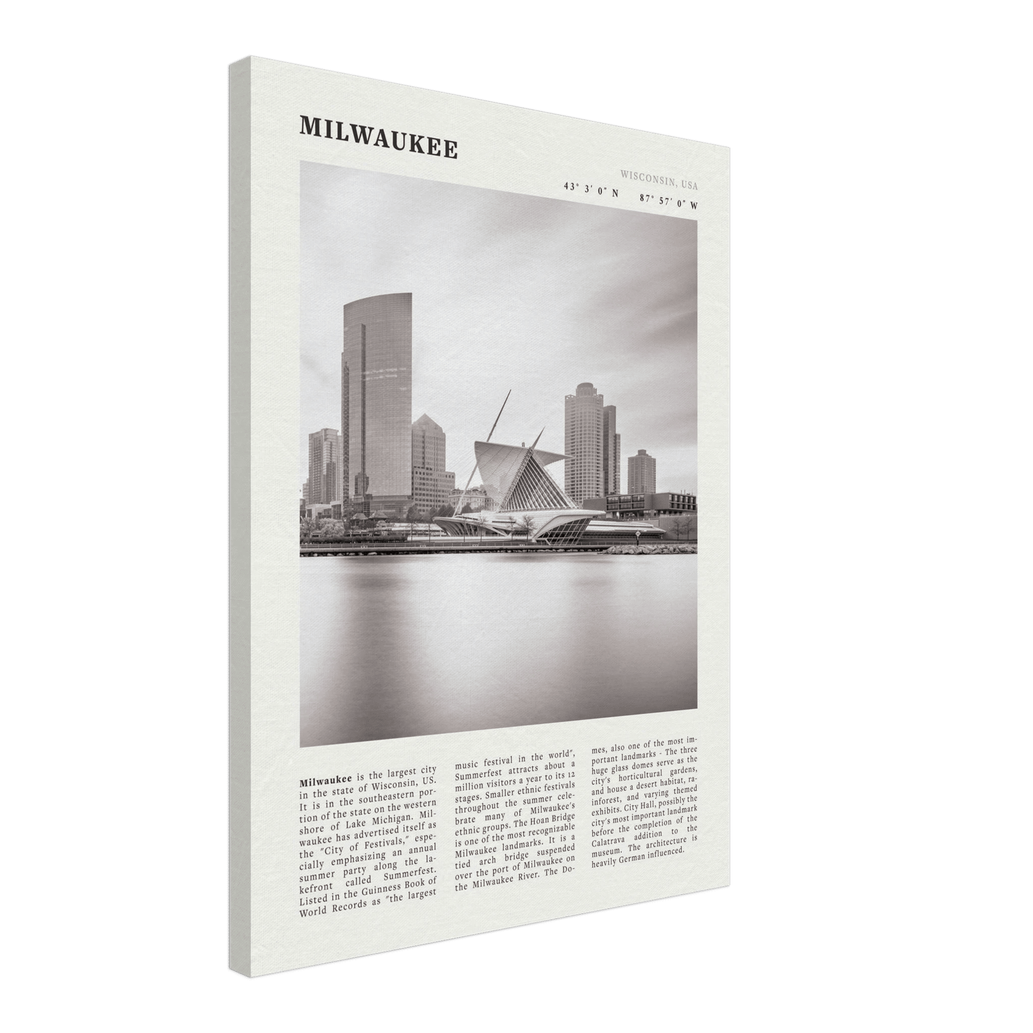 Milwaukee Poster | Black & White Wisconsin City Wall Art | USA Travel Print - Evergreen Posters