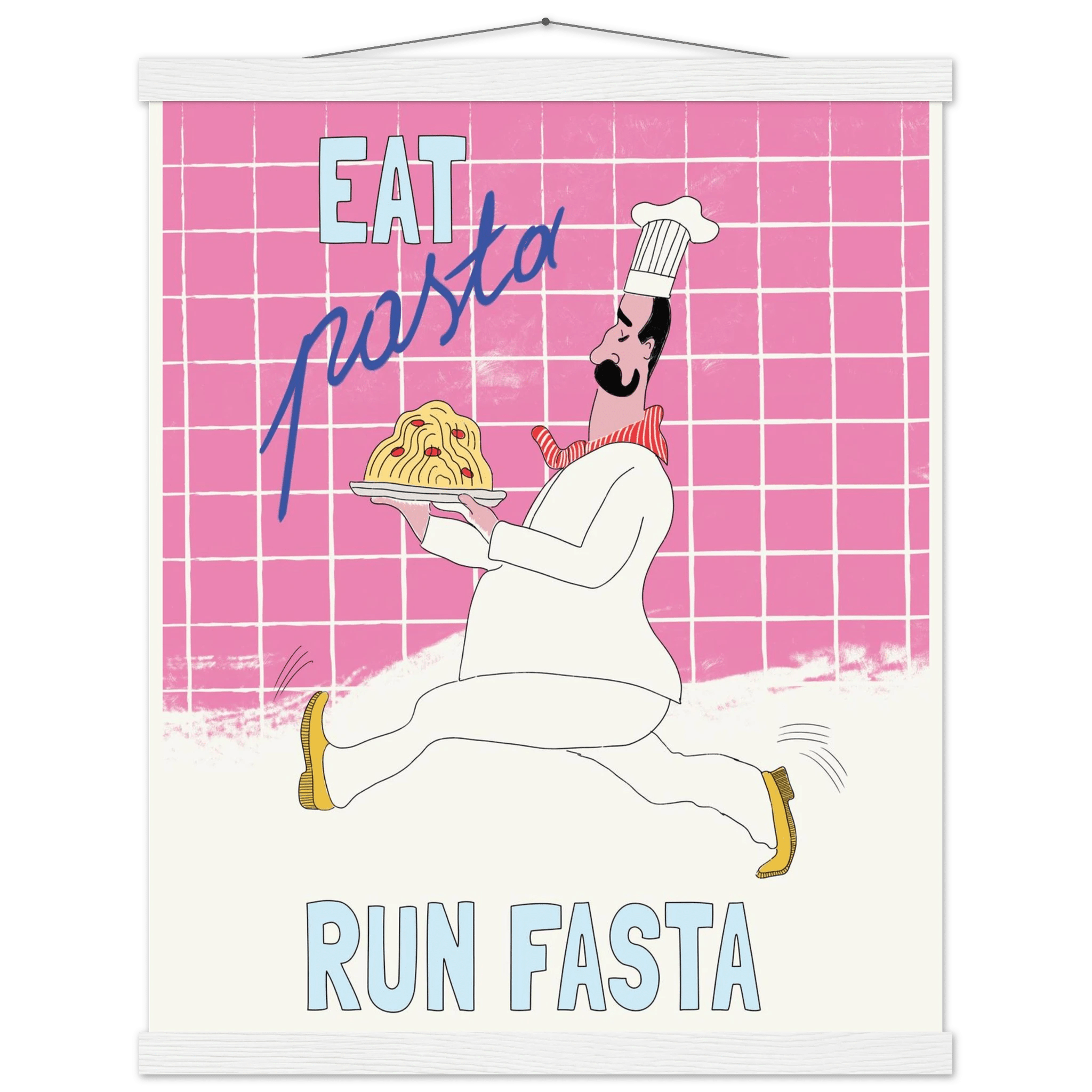 Eat Pasta Run Fasta Poster – Playful Kitchen Wall Art Print (Pink Edition) - Evergreen Posters