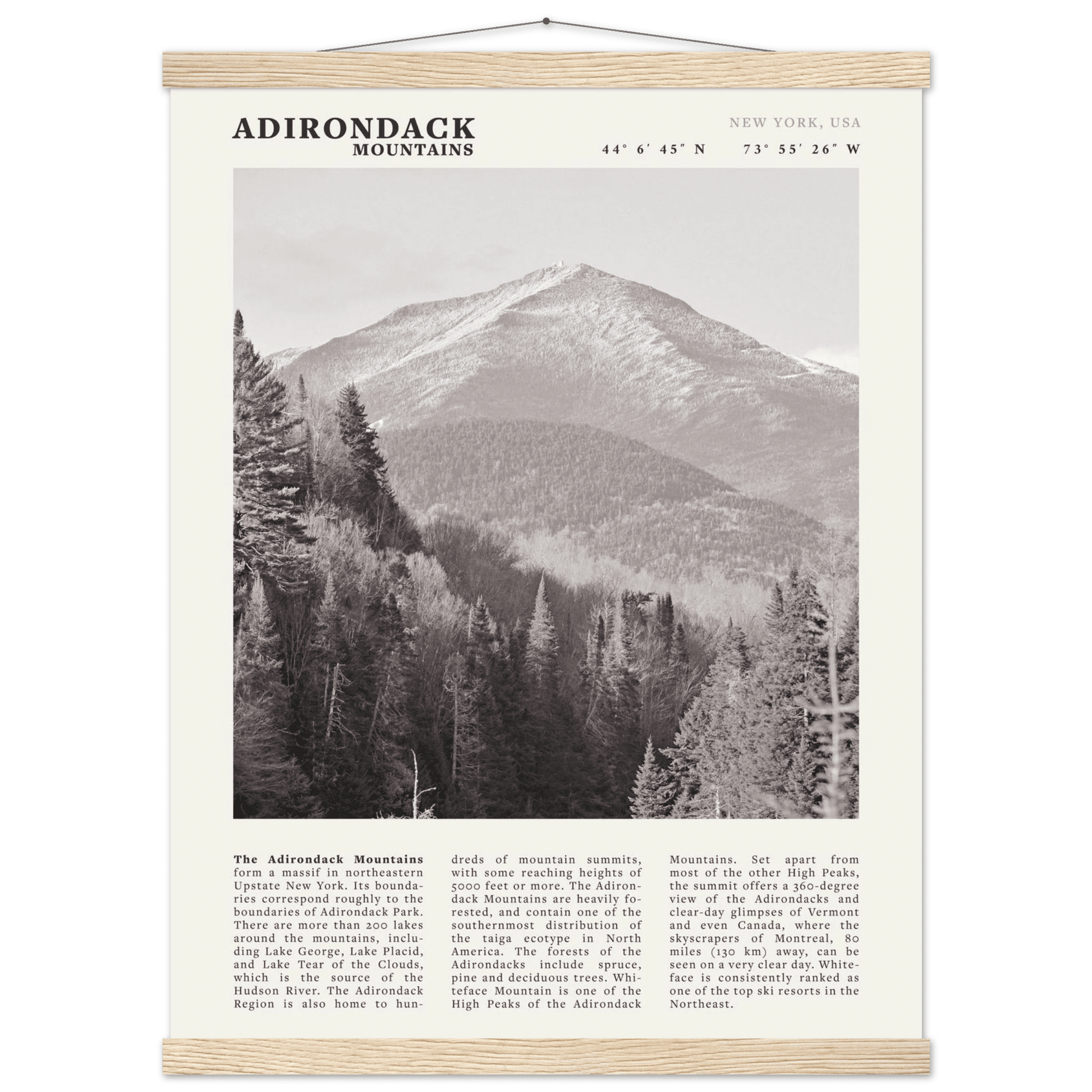 Adirondack Mountains Poster | Black & White New York Nature Wall Art | Hiking Print - Evergreen Posters